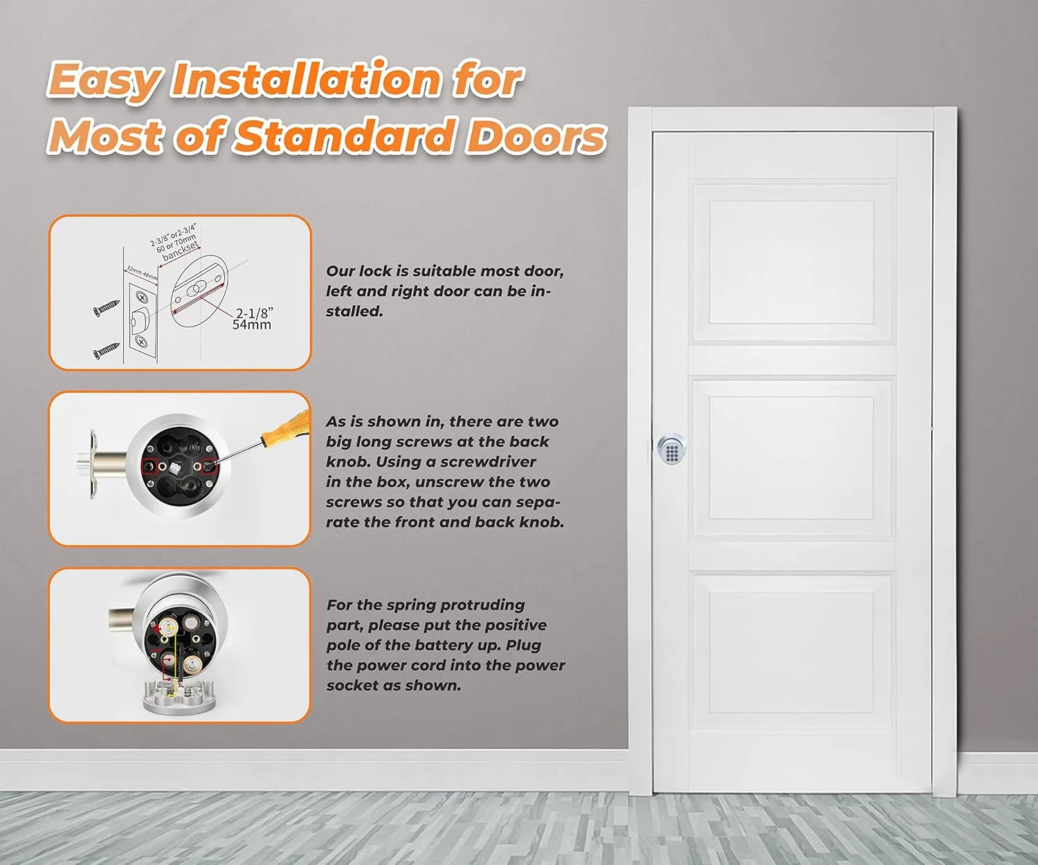 Buoan Electronic Keypad Door Knob, Smart Keyless Entry Door Lock, Silver