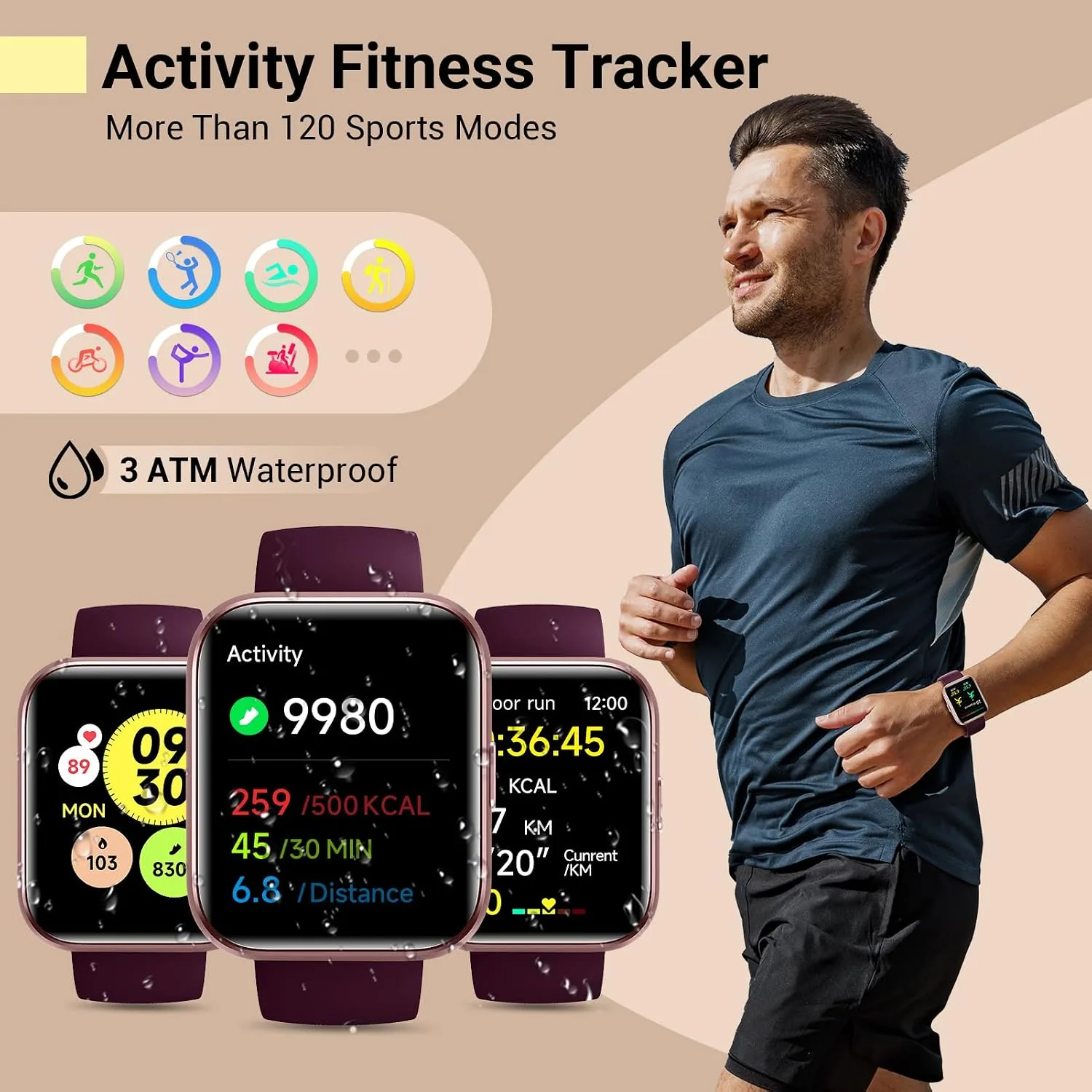 Smart Watches for Women, Smart Watch for Android Phones & iPhone, Fitness Watches for Women with Alexa, Call & Notification Alerts, Tracks Heart Rate/Sleep Smartwatches (Dark Purlple, 1.8 inches)