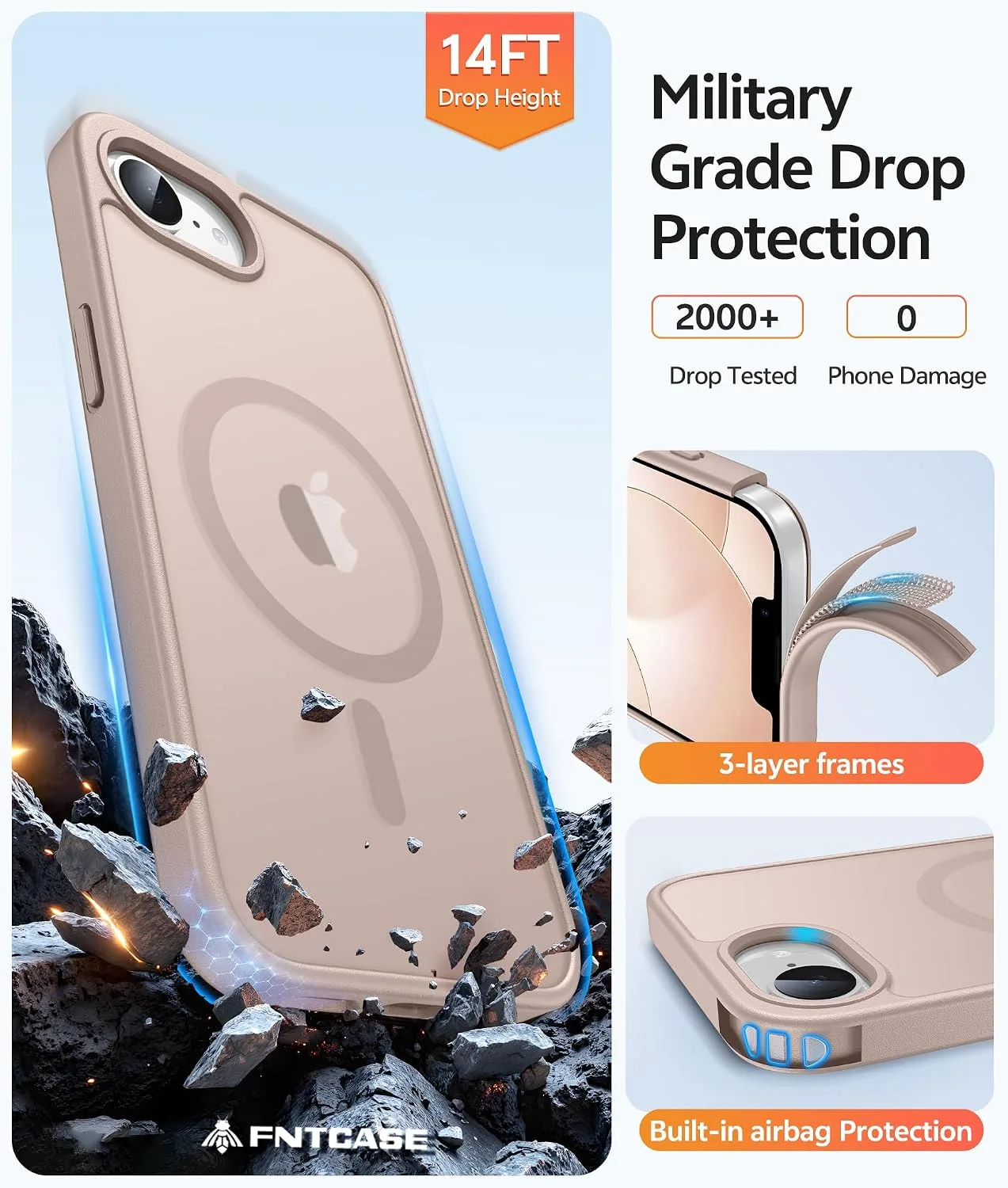 FNTCASE for iPhone 17e/ 16e Case, Fit for Magsafe, Desert Gold