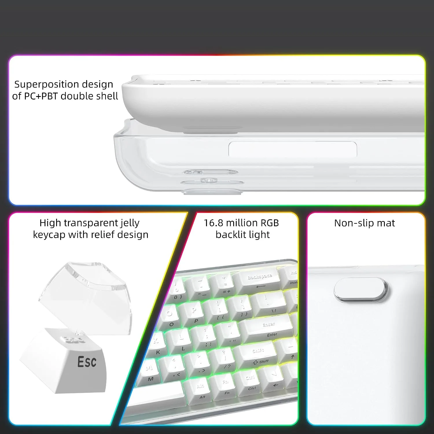 Womier Q61 PRO 60% Wireless Creamy Keyboard, White Jelly Gaming Keyboard