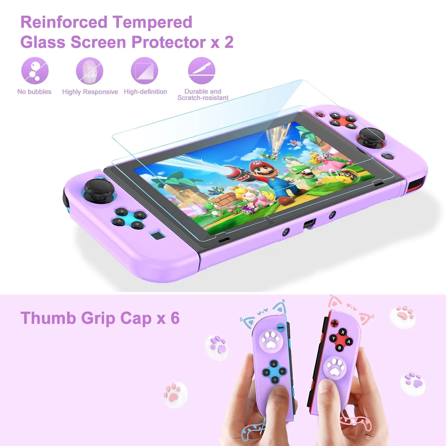 Younik Switch Accessories Bundle, 17 in 1 Purple Switch Accessories Kit for Girls Include Switch Carrying Case, Adjustable Stand, Protective Case for Switch Console & J-Con