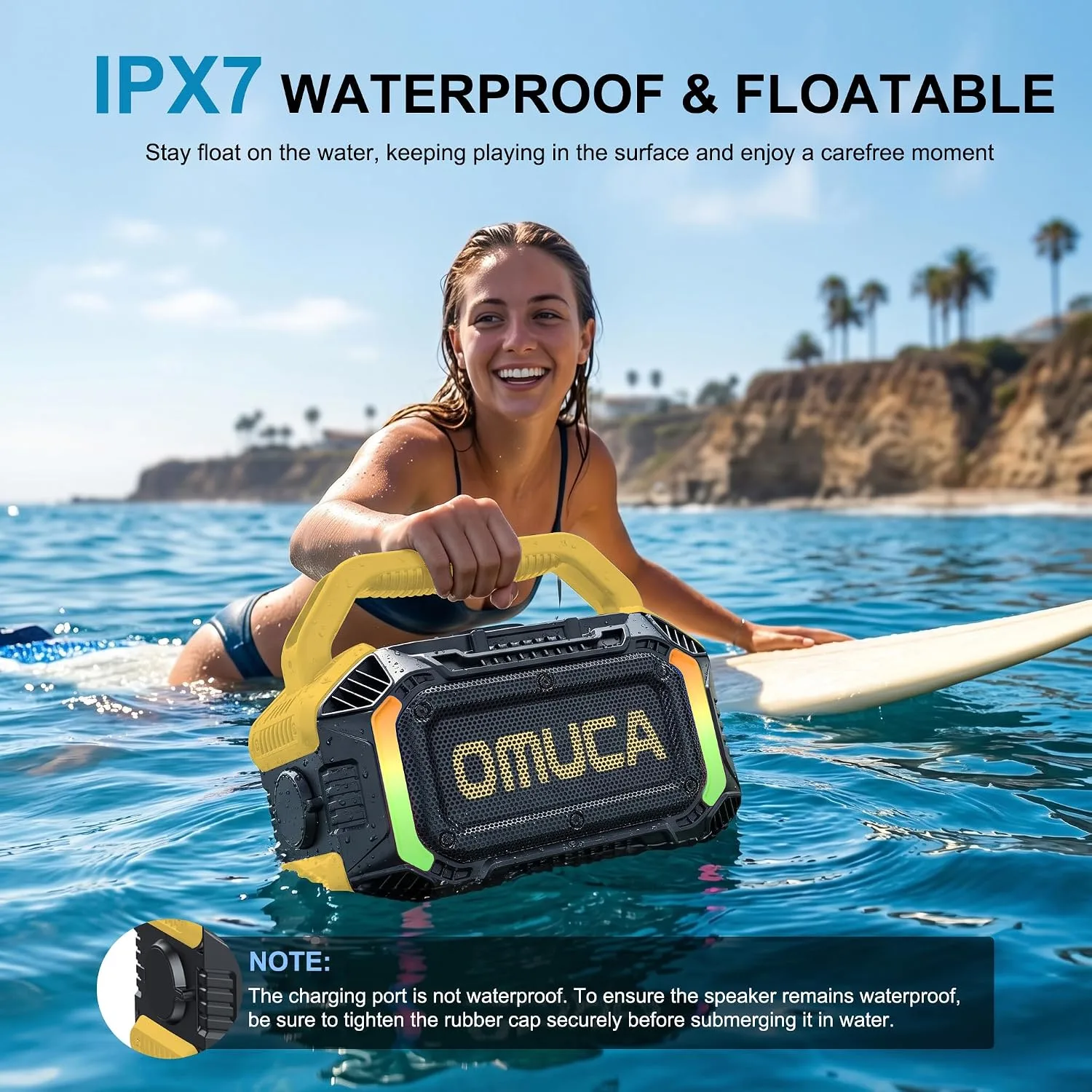 Speakers Bluetooth Wireless, 100W Portable Bluetooth Speaker with Bass, IPX7 Waterproof & Floatable, 20H Playtime, RGB Light, Loud Speakers with TWS for Work, Outdoor, Garage(L-Yellow)