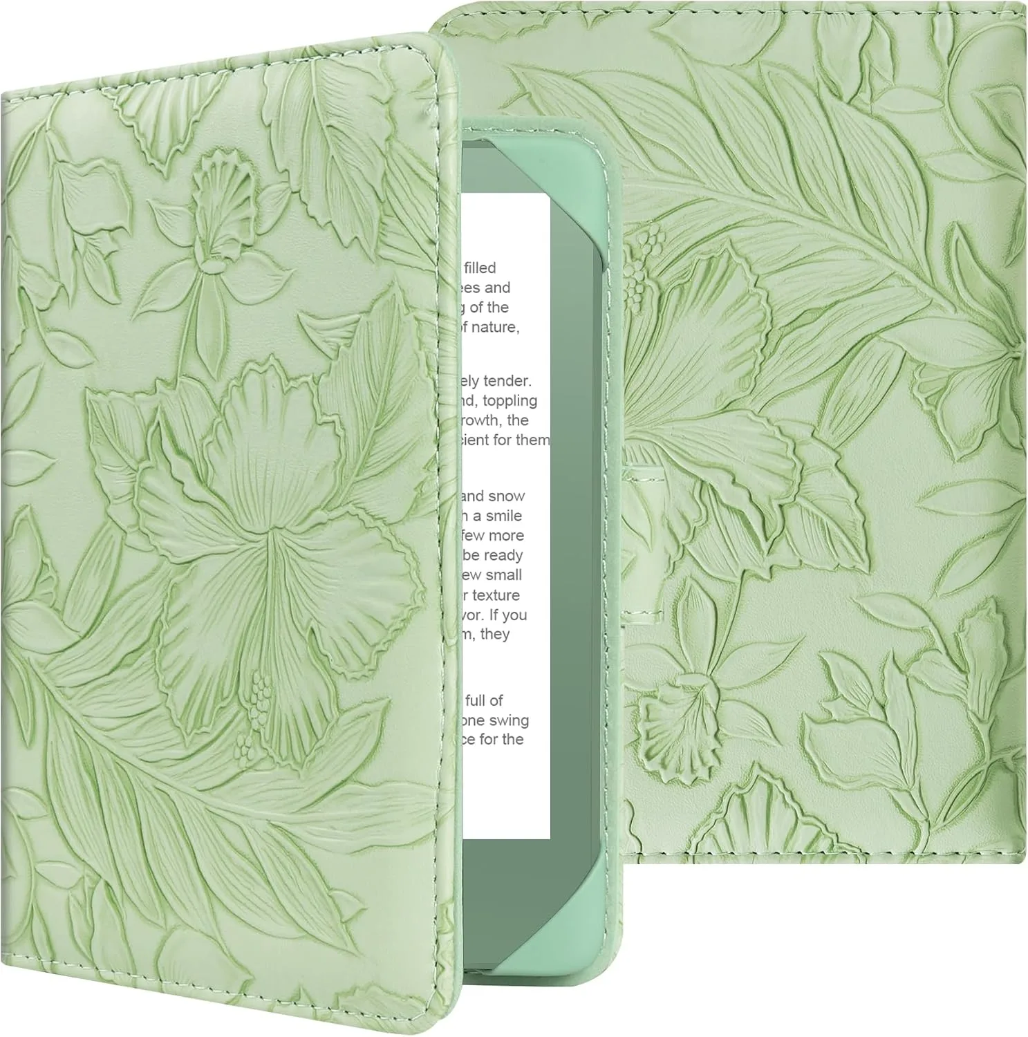 HoYiXi Universal Case for 6-inch Kindle eReader Compatible with Kobo/Voyaga/Pocketbook/Tolino E-Book Reader,6'' eReader Protective Cover with Built-in Card Slot,Green Leaves