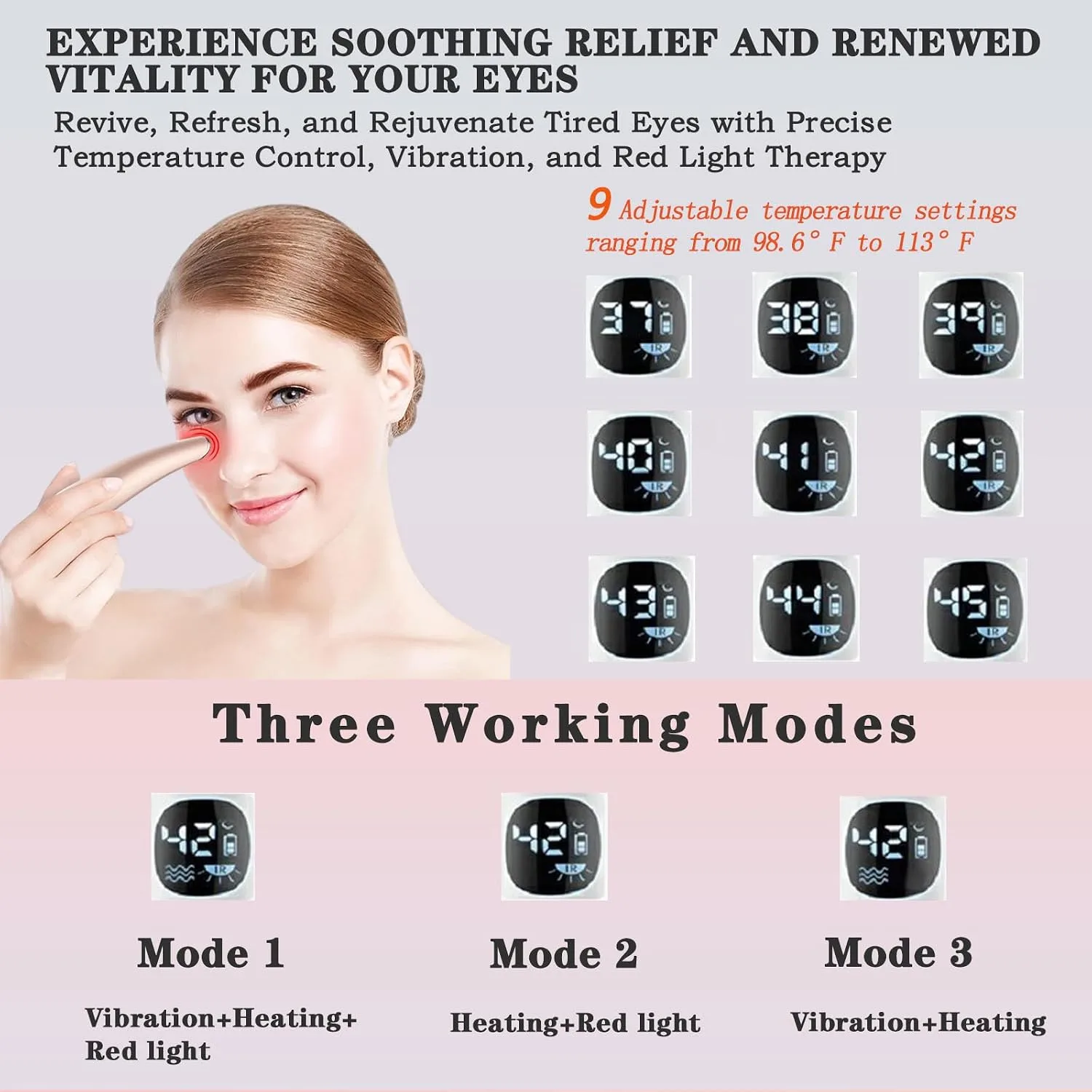 Heated Eye Wand, 3-in-1 Vibrating Eye Lift Wand, Rose Gold