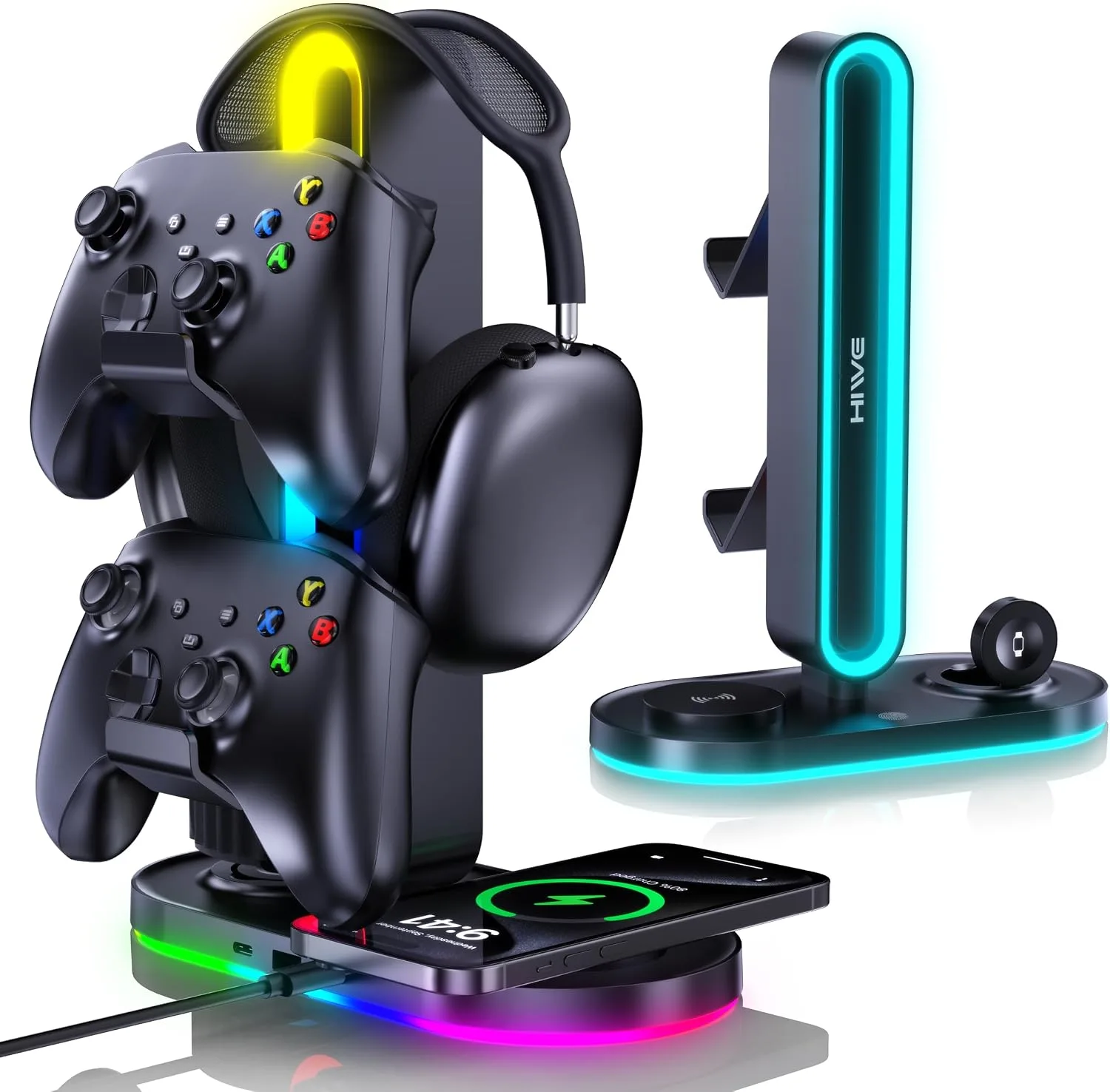 Headphone Stand, Dual Controller Holder, MagSafe Charger for iPhone/iWatch