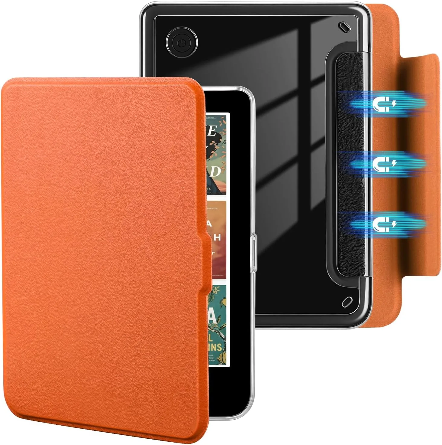 E NET-CASE Detachable Magnetic Case for 6" Kobo Clara Colour (2024) /Clara BW(2024) /2E(2022) eReader,Ultra Clear Back丨Easy to Detach & Attach丨Auto Sleep/Wake (Orange)
