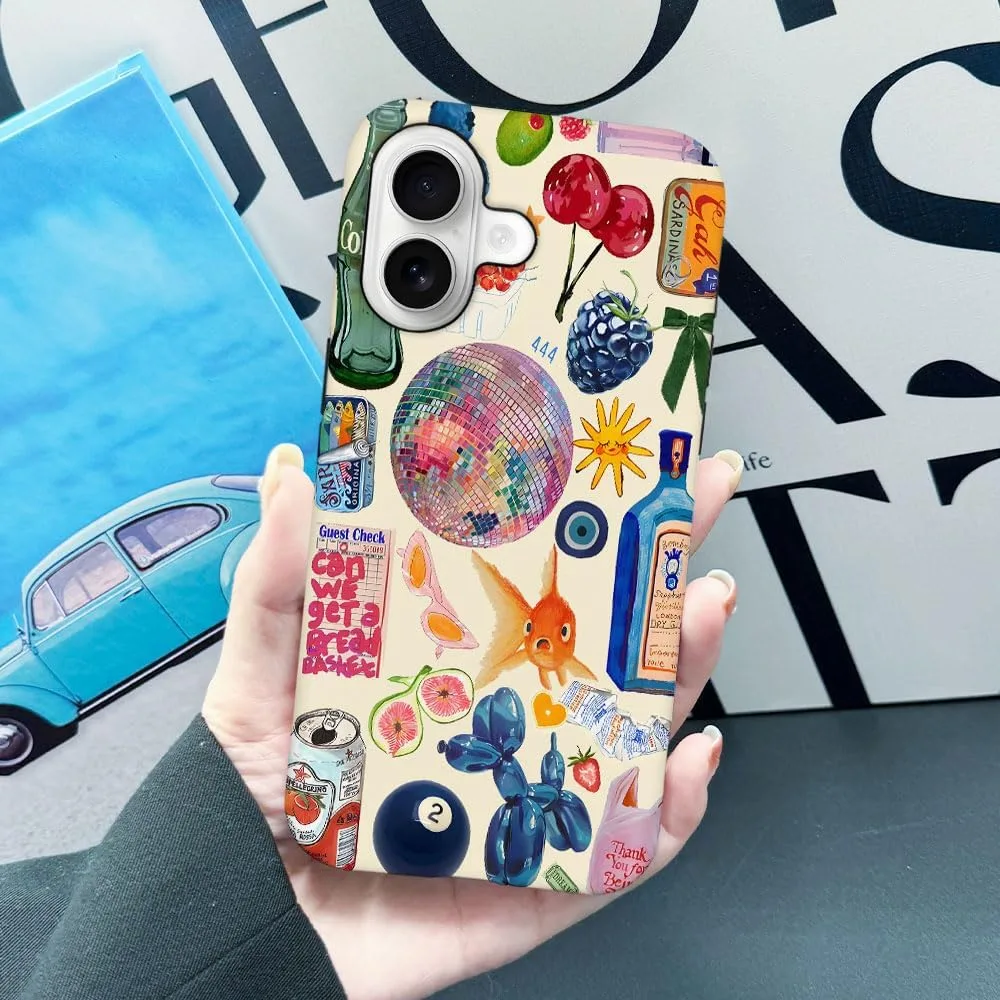 Case Compatible with iPhone 17,Fall Prevention Hybrid 2-Layer Hard Shell Phone Cover for Girls Boys,Collage European Disco