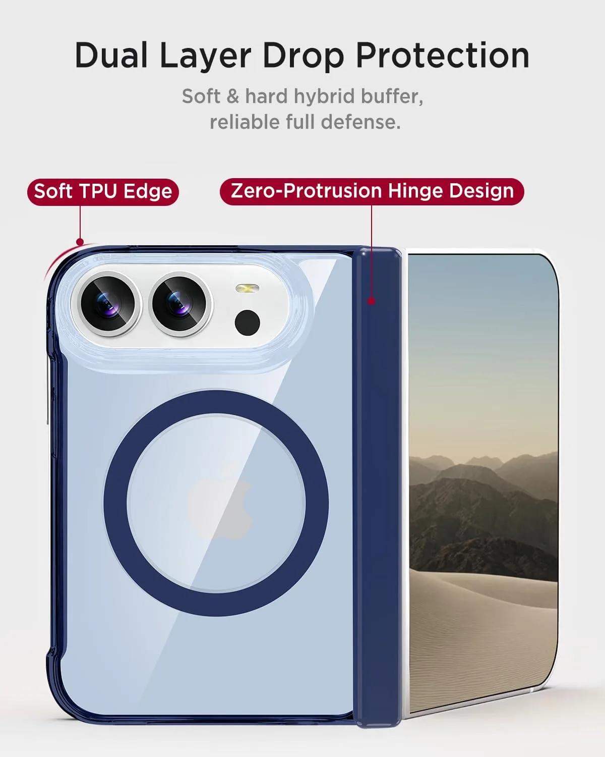 Miimall for iPhone Duo Case for MagSafe with Hinge Protection, [No Screen] Minimalist Ultra Slim Lightweight Shockproof Rugged Anti-Slip Soft Bumper Back Cover for iPhone Duo Thin Case 2026 Blue