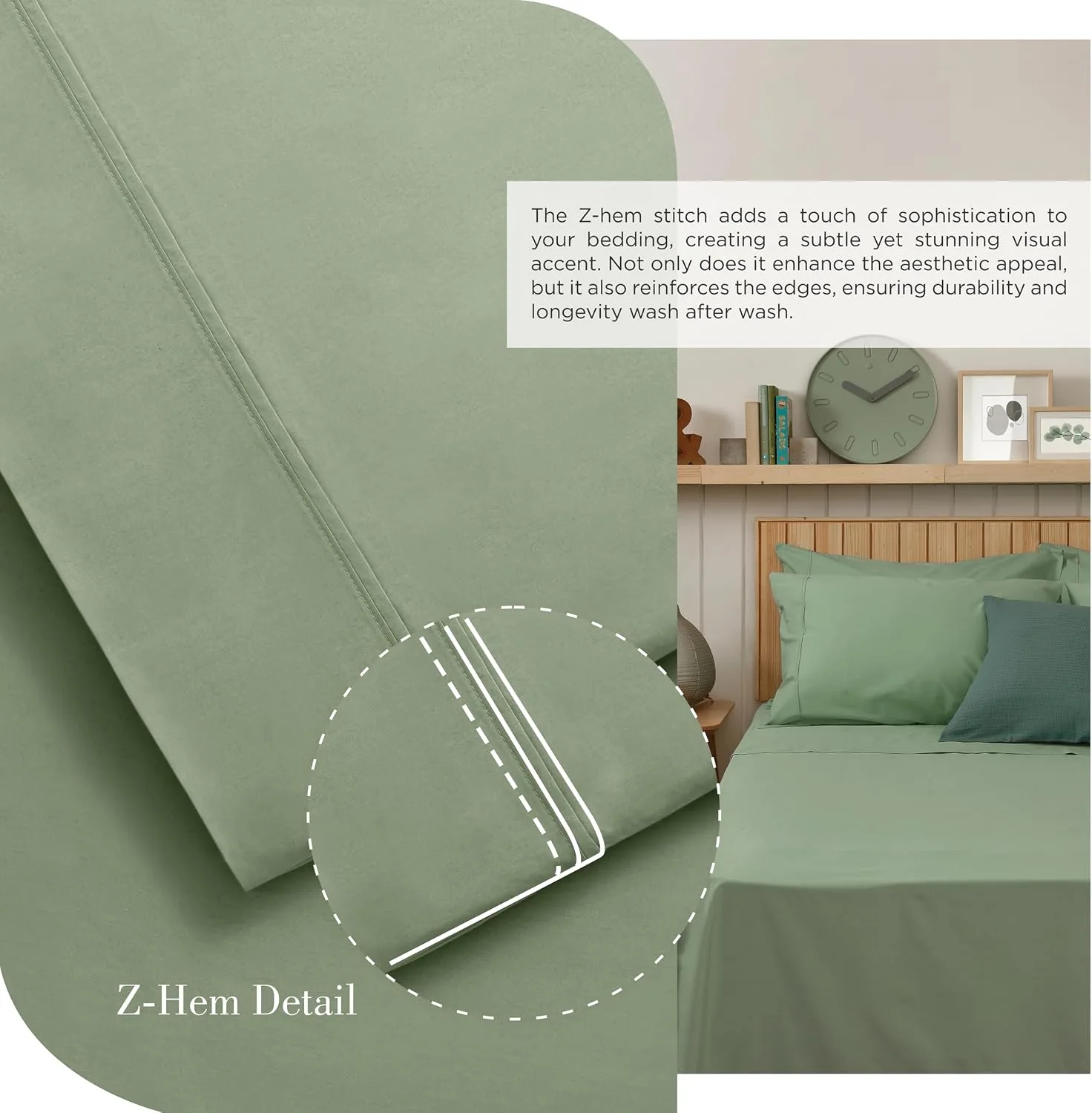 Linen Home 100% Cotton Percale King Sheets, 4 Pc Cooling Set - Oil Green