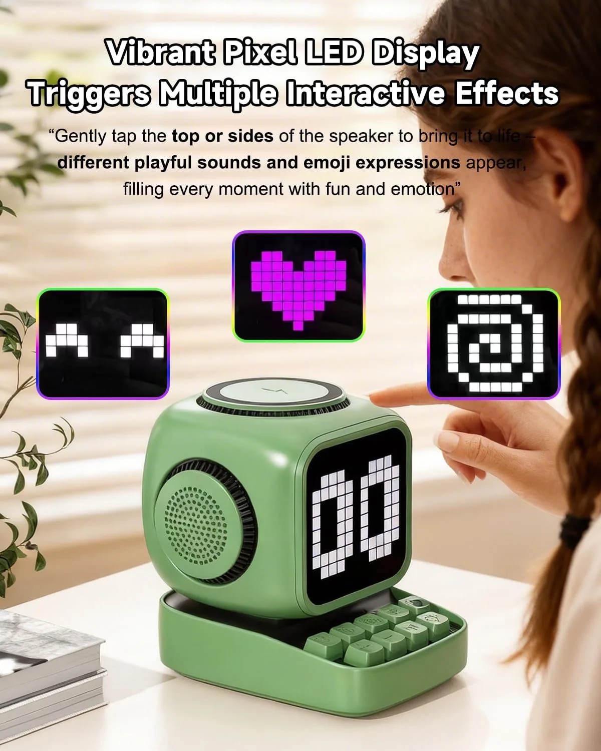 Retro Robot 5-in-1 Bluetooth Speaker: 15W Wireless Charger, Pixel LED Screen, 10W Stereo Sound & 15 White Noise, Alarm Clock, Cute Portable Wireless Speaker for Bedroom Desk Office, Birthday Gifts
