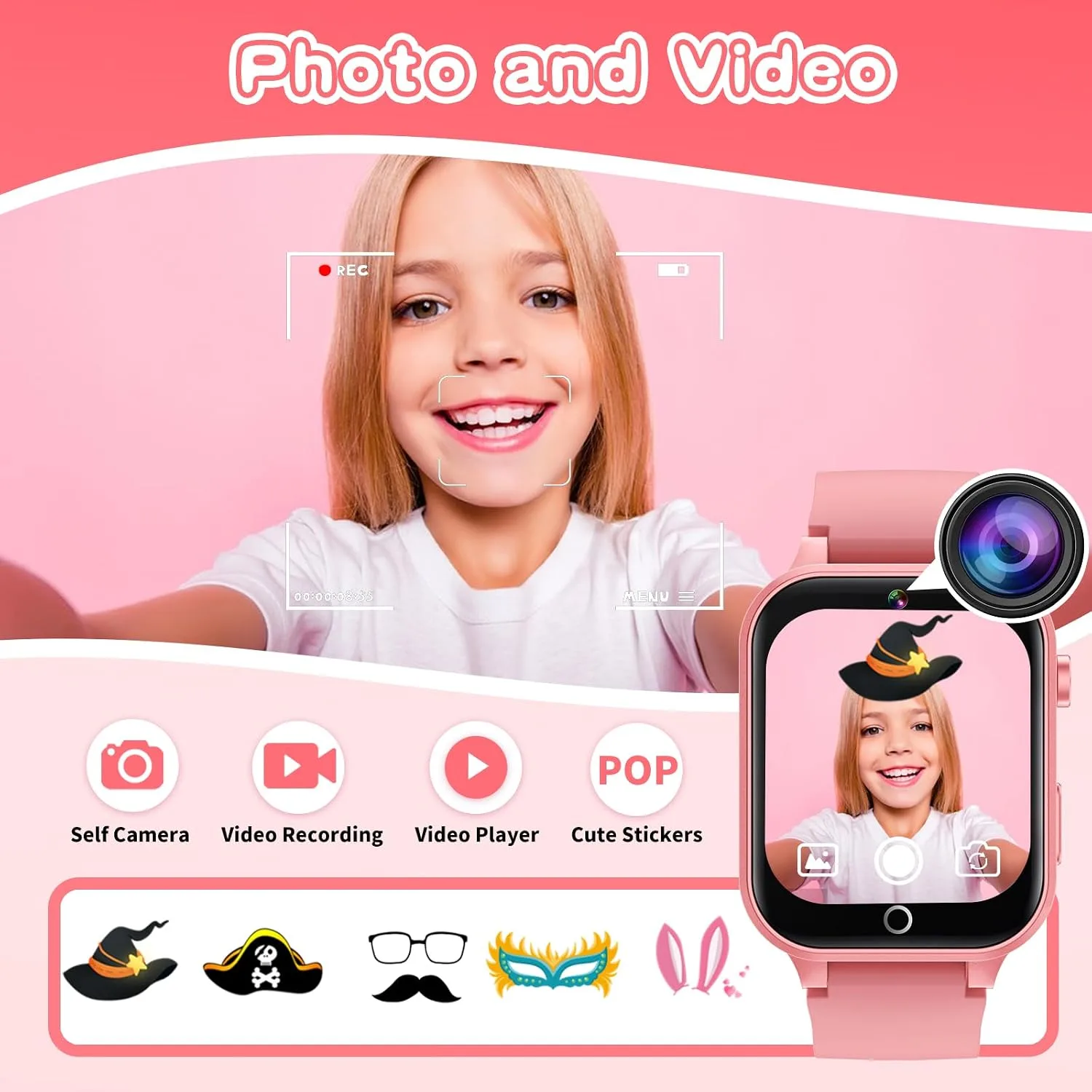 Kids Smart Watches Girls Age 6-12, 26 Games Touchscreen Kids Watch with Video Camera Music Player Learning Cards Audiostory Flashlight 12/24 hr Educational Toys Birthday Gifts for Girls Ages 6 7 8