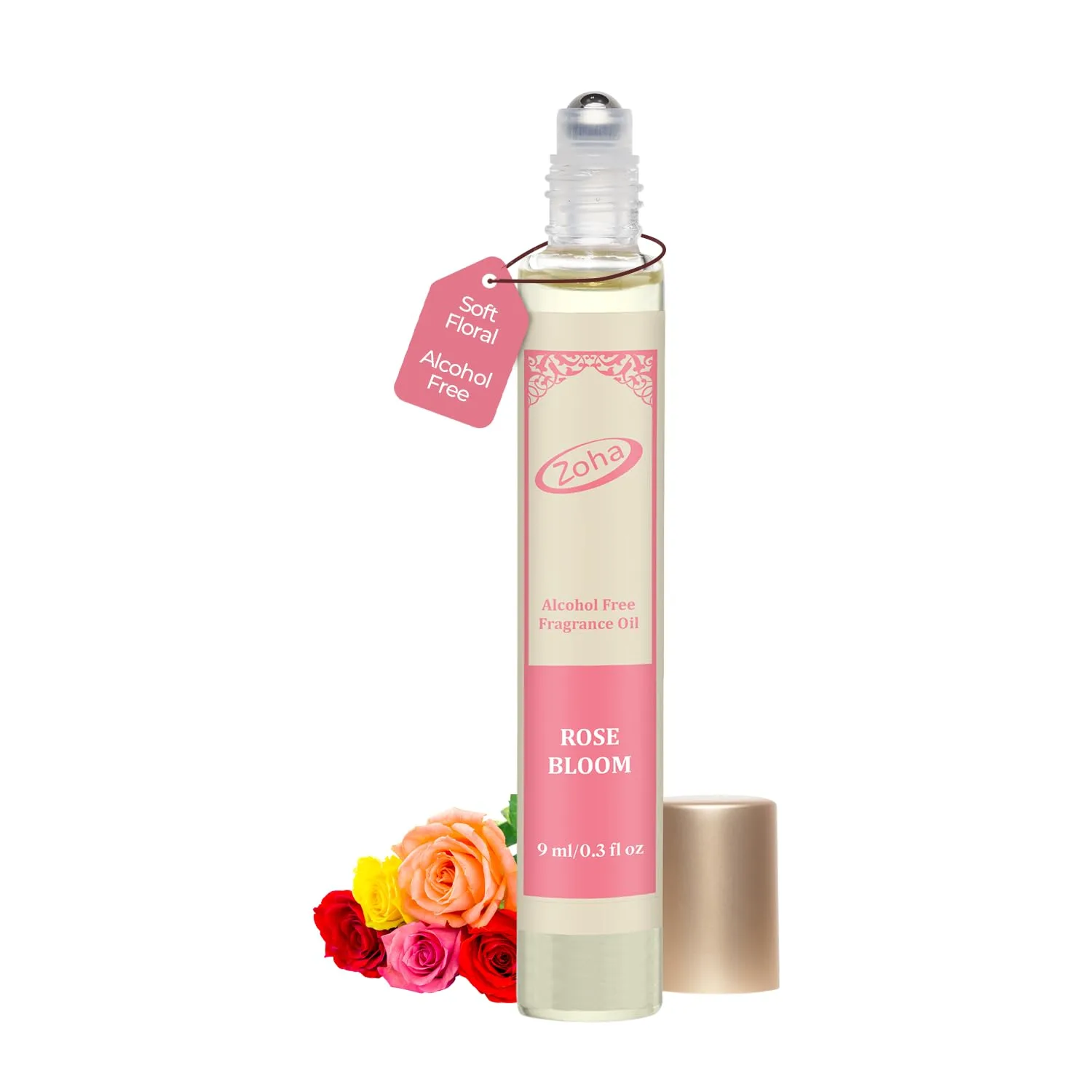 Zoha Rose Bloom Perfume Oil Roll On for Women & Men, Alcohol-Free 9ml