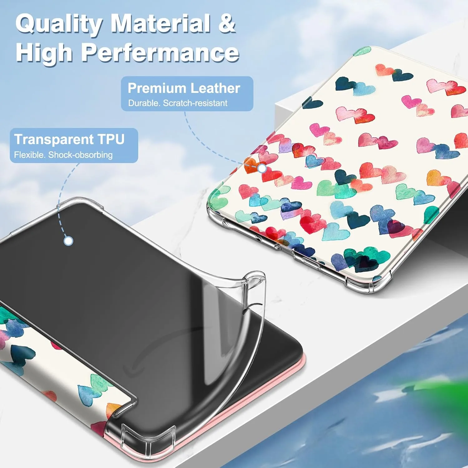 Fintie Slim TPU Case for 6" Kindle 11th Generation 2024/2022,Raining Hearts