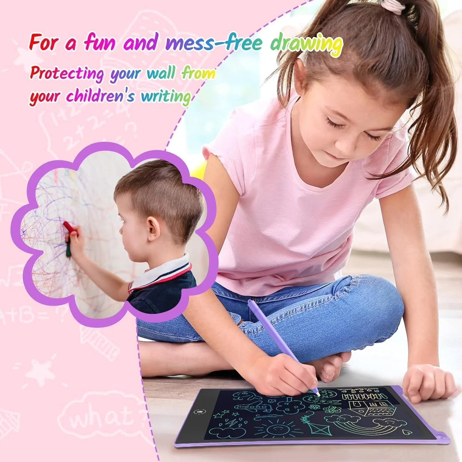 TECJOE 10 Inch 2 Pack LCD Writing Tablet for Kids, Mess Free Drawing Tablet