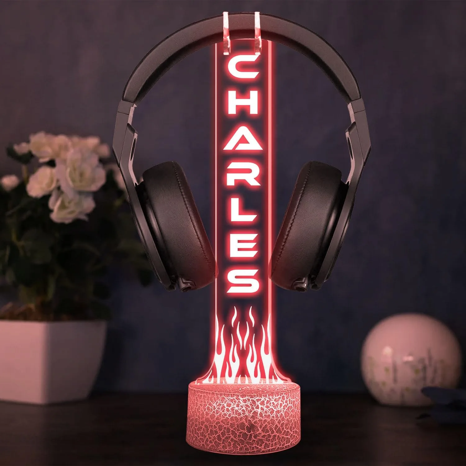 Custom Headphone Stand RGB Light, Personalized Headset Holder with Name, Gift for Gamer, Valentine Gift for Boyfriend, Gamer Room Decoration, Gifts for Him