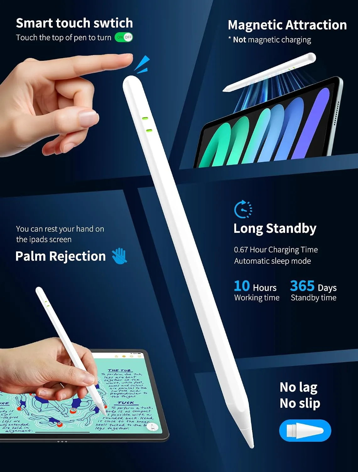 Pencil for iPad A16/11/10/9/8/7/6th, Stylus Pen for iPad 2018-2026, White