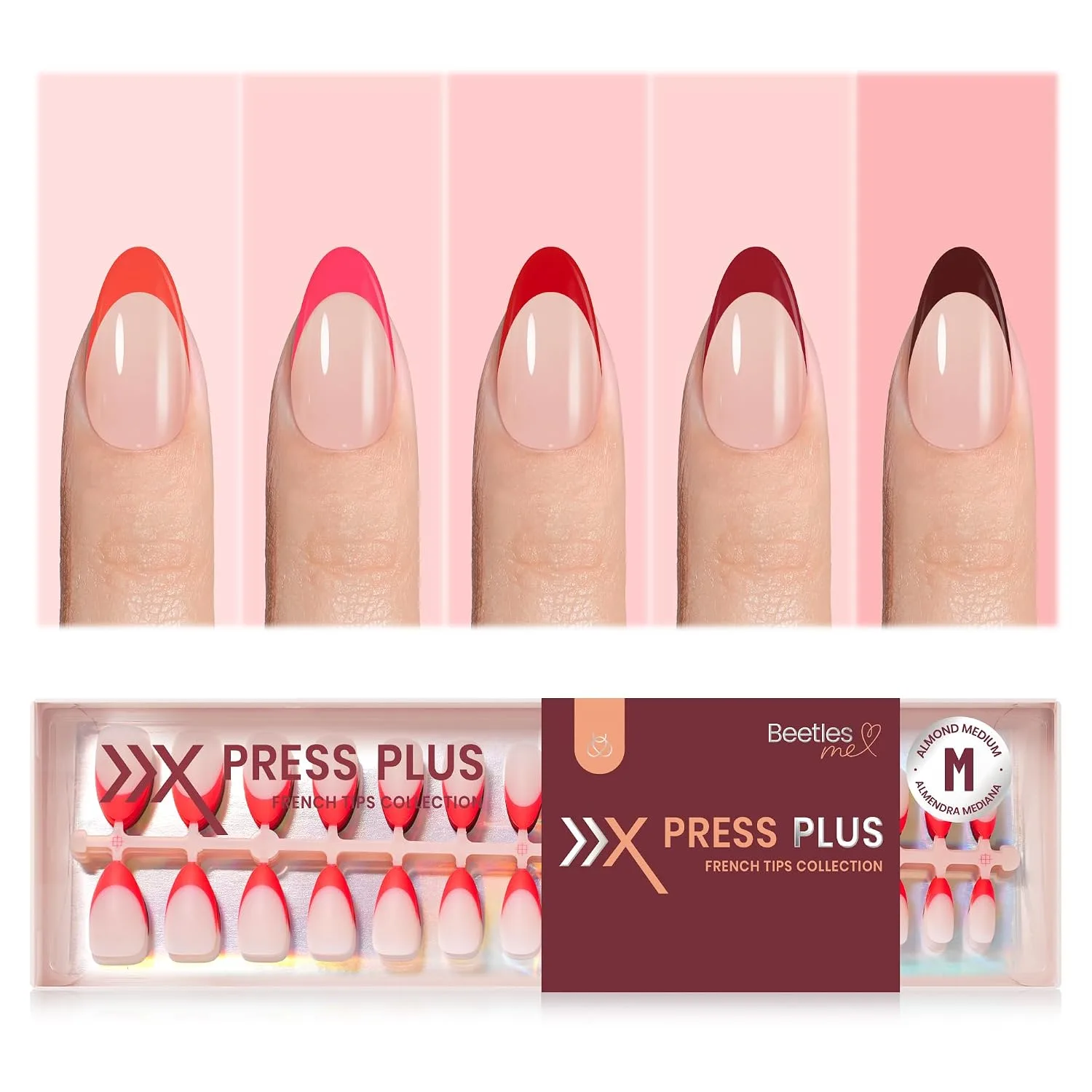Beetles Red French Tip Press On Nails - Medium Almond 5 Colors 160 Pcs