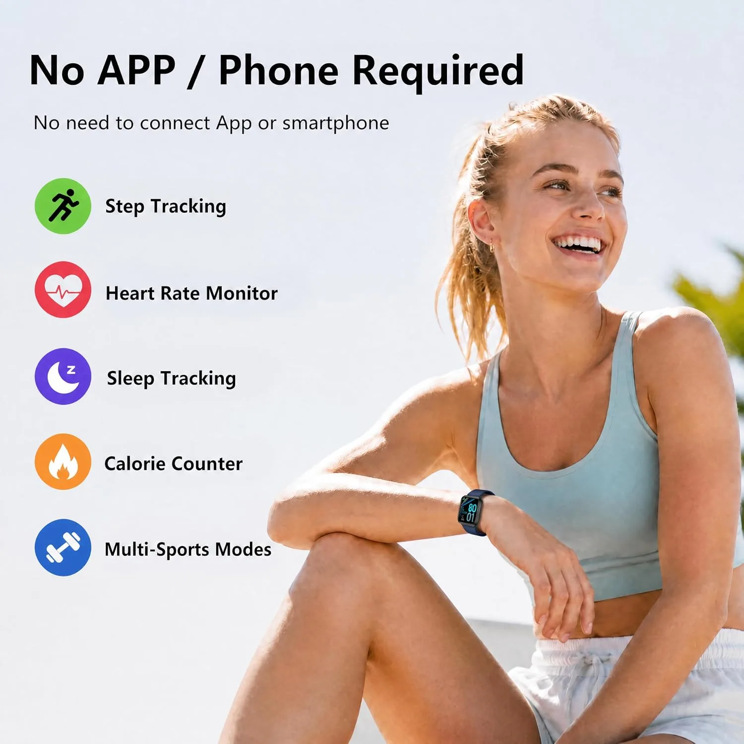 Fitness Tracker Watch with Heart Rate, No App No Phone Required, Pedometer