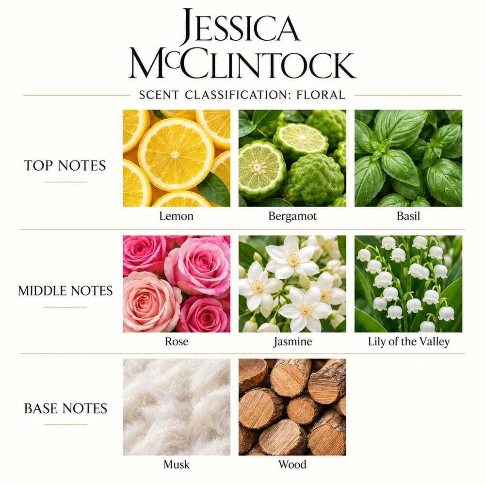 Jessica McClintock Eau De Parfum Spray for Women, 1.7 oz - Fruity Floral Fragrance with Citrus, Ylang Ylang, Rose, Jasmine & Musk, Long-Lasting Romantic Scent