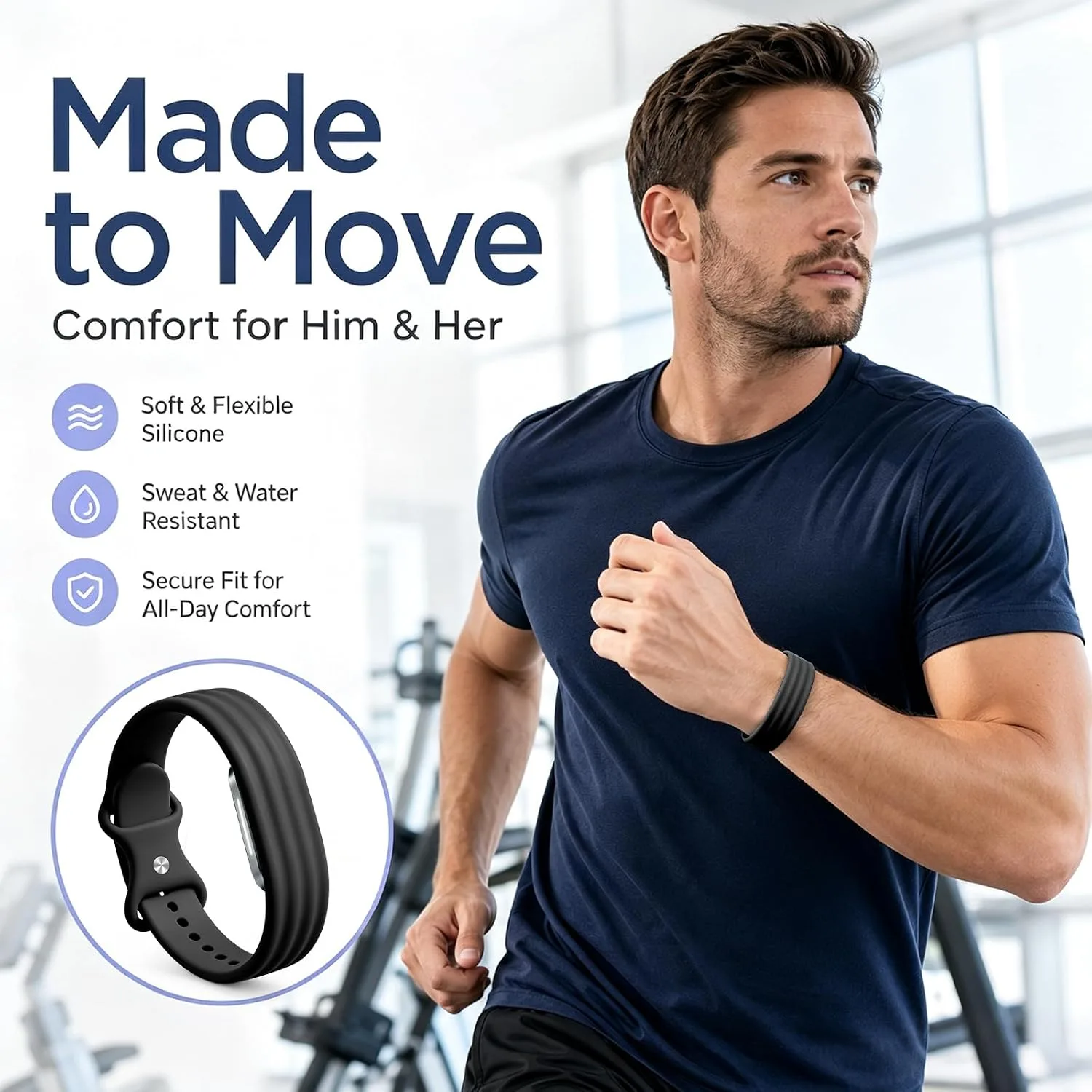 3 Pack Silicone Sport Band Compatible with Hume Band 2.0 Fitness Tracker,Soft Silicone Replacement Adjustable Sweatproof Wristband for Hume 2.0 Band, Running, Workout & Daily Wear for Women Men