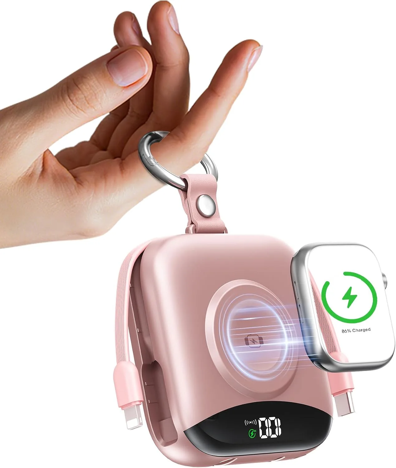 Portable Charger 10000mAh 22.5W Power Bank Built-in 2 Cables Keychain