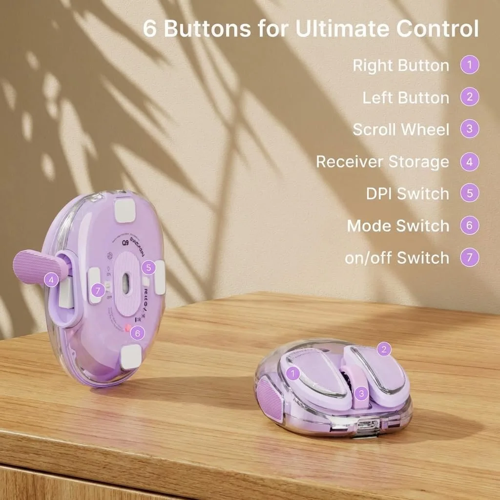 Wireless Bluetooth Mouse, Rechargeable, Clear, Silent Click for Small Hand