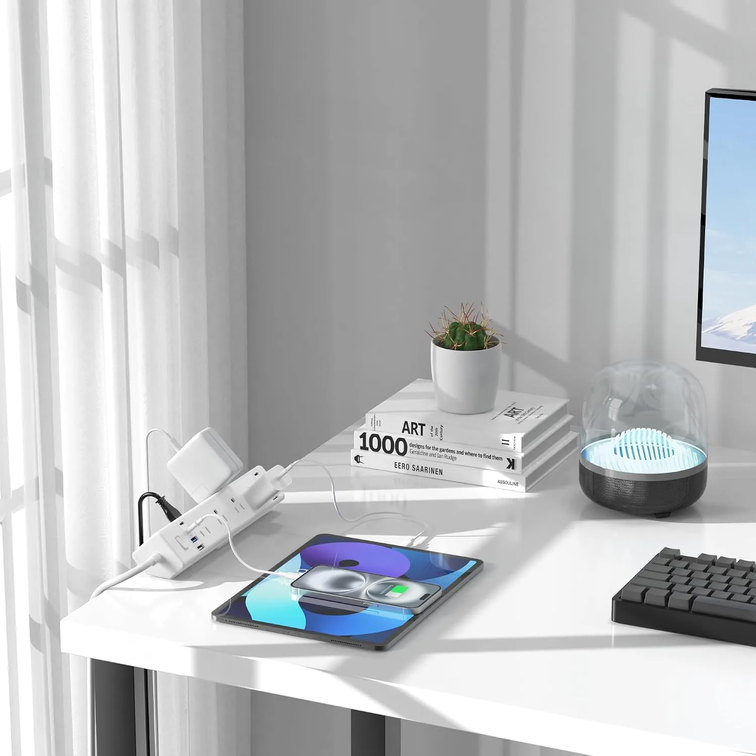 Jgstkcity Desk Clamp Power Strip 40W USB C,8 Outlets,8 USB,6FT,White
