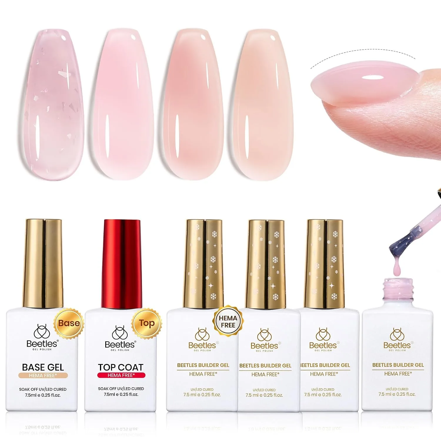 Beetles Builder Gel Set HEMA-Free, 4 Colors Sheer Pink & Base Top Coat