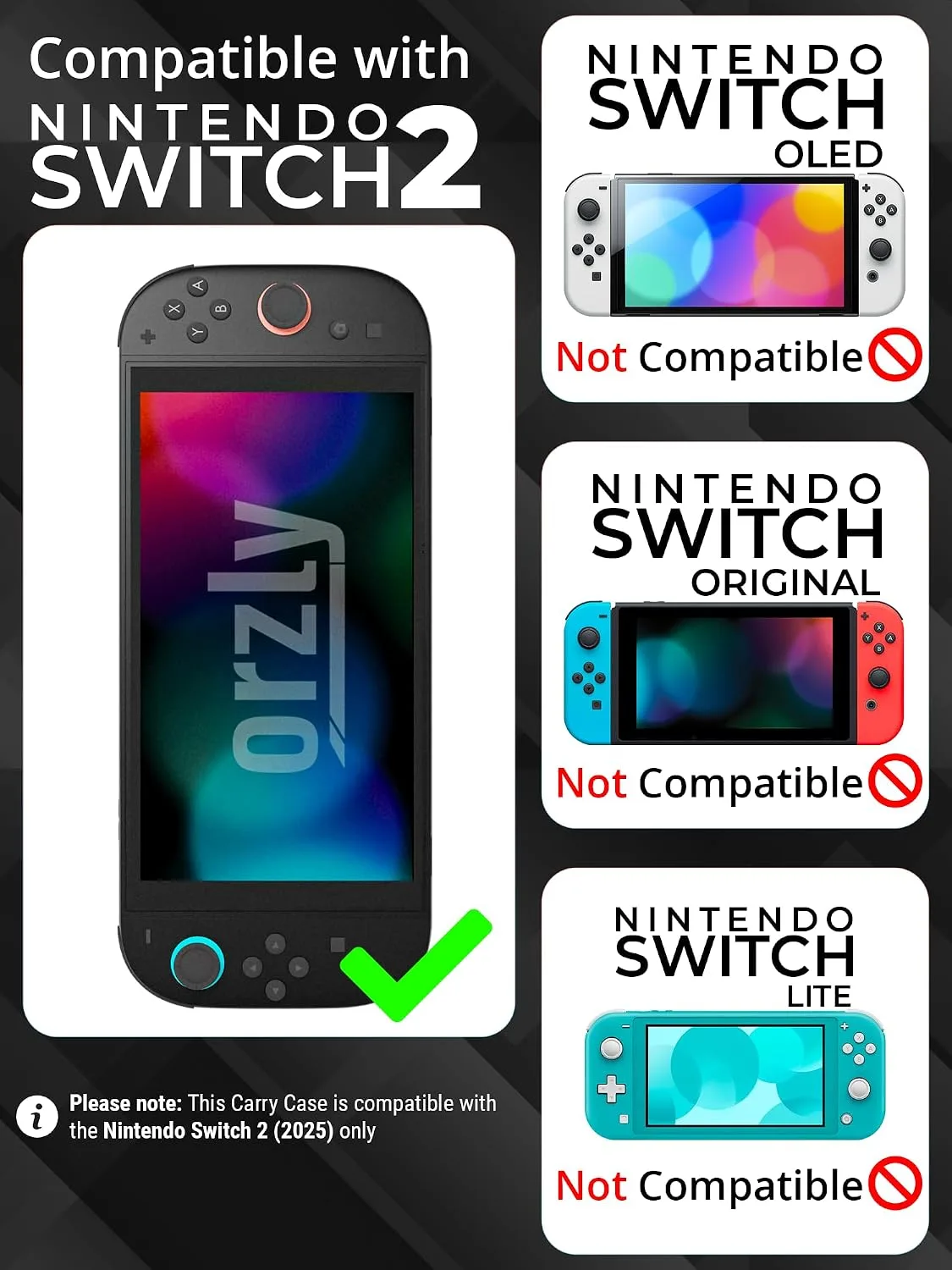 Orzly Case Compatible with Nintendo Switch 2 – Protective Travel Carry Case with Screen Padding, Game Card & microSD Slots, Zipped & Open Pockets for Accessories – 7.9" Gift Boxed
