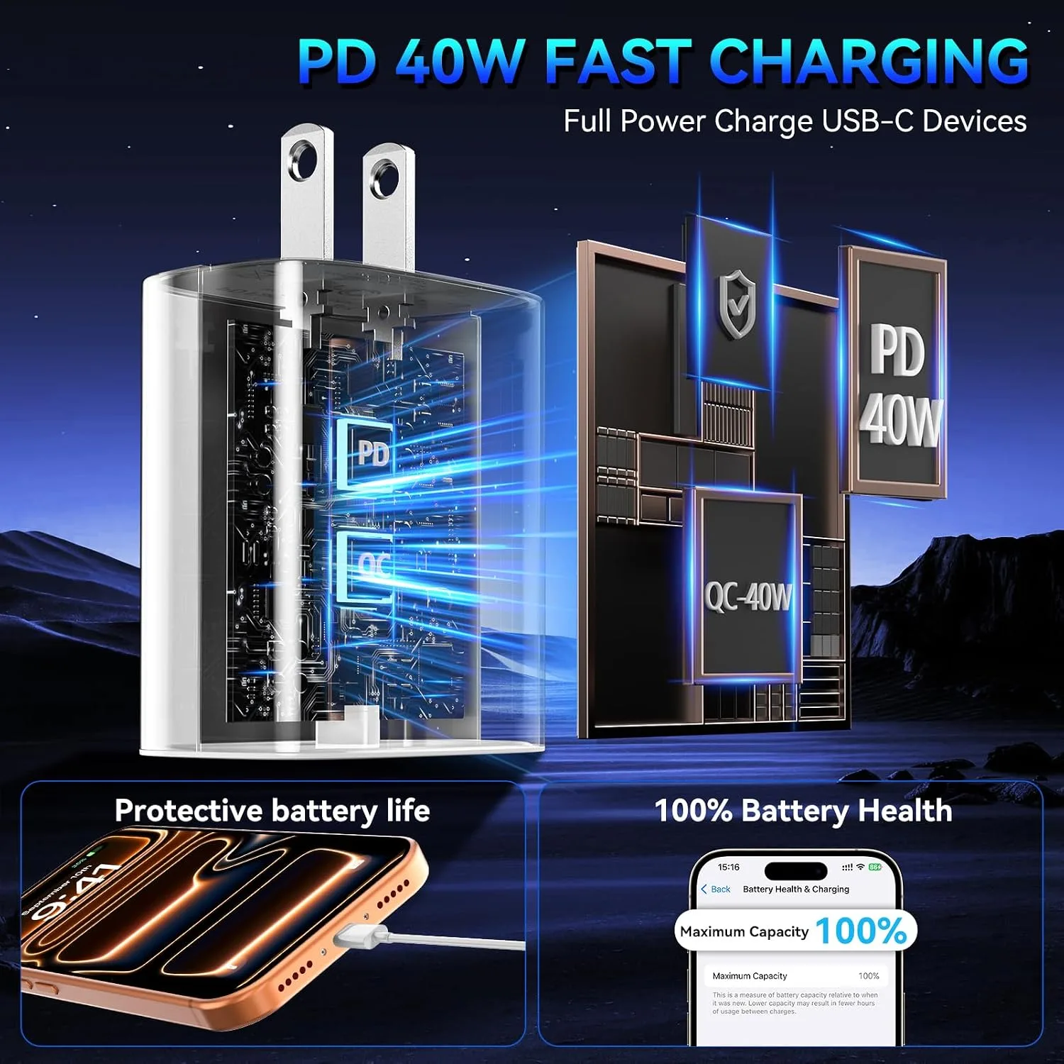iPhone 18 17 16 Pro Max Charger Fast Charging, 40W iPhone Duo USB C Charger