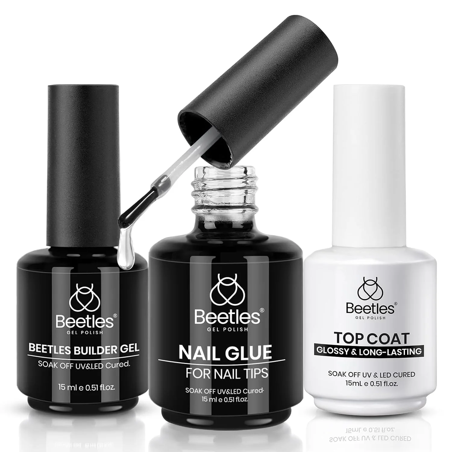 Beetles Nail Glue Builder Gel & Extra Glossy Top Coat Gel Polish 3Pcs 15ml