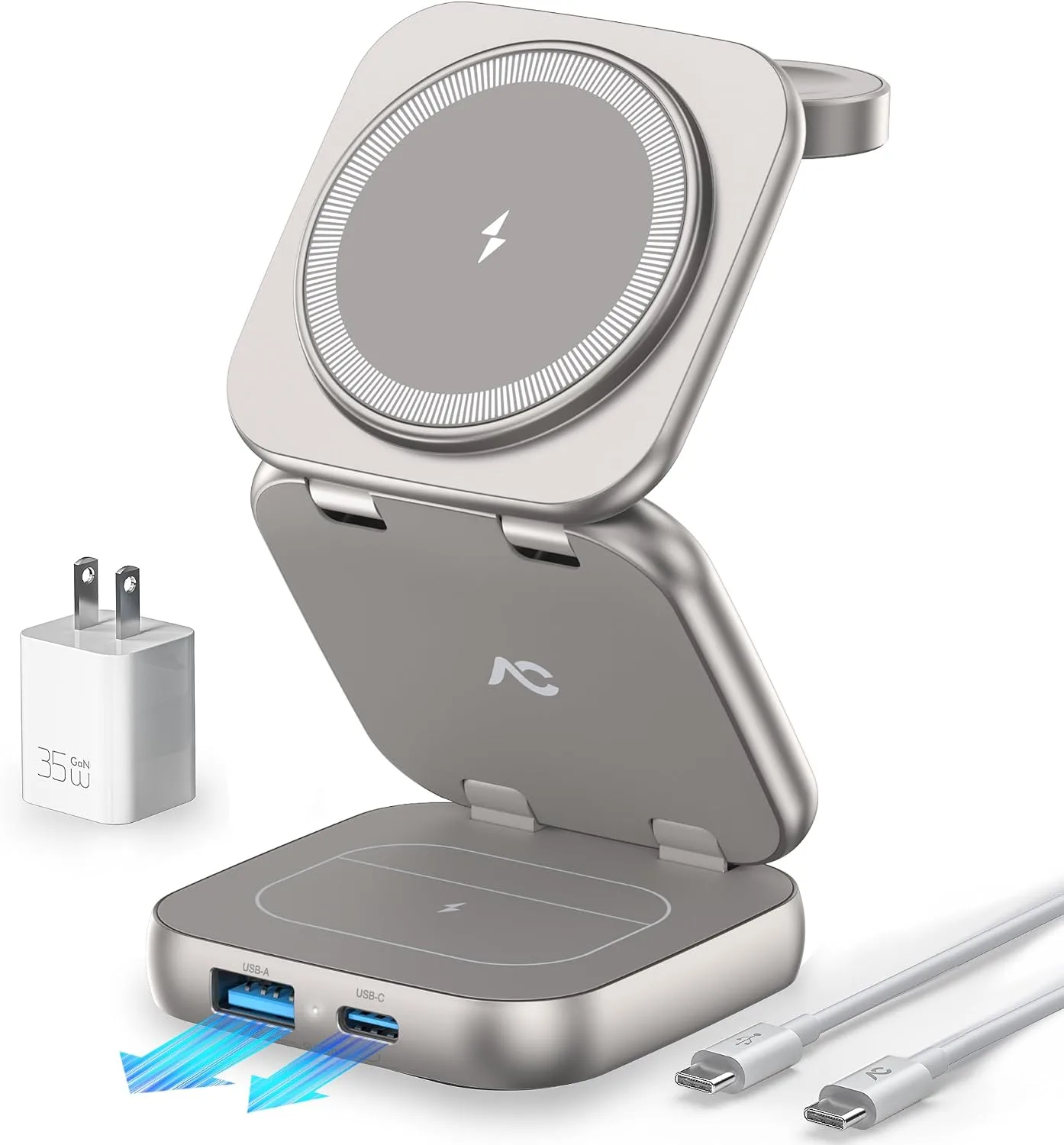 AC ISLAND 5-in-1 Wireless Charger for MagSafe，35W Travel Charging Station