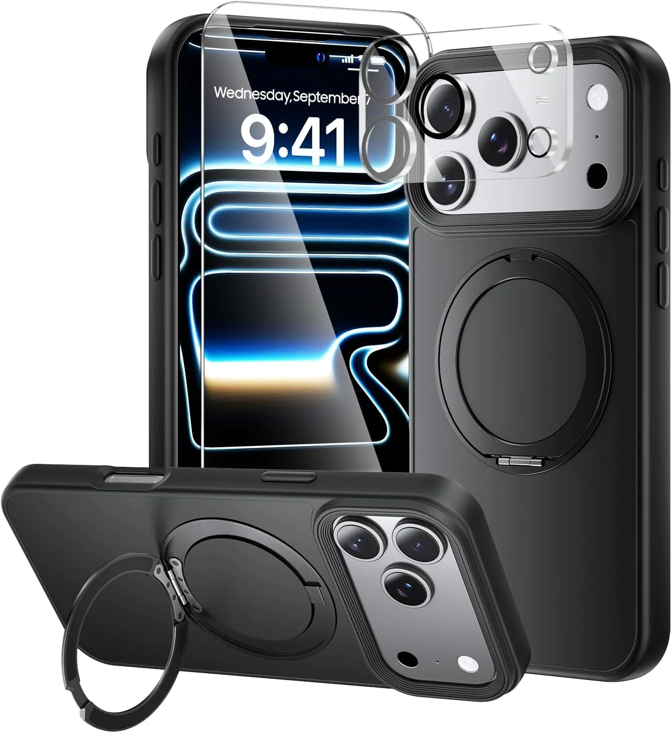 toushion 3 in 1 for iPhone 17 Pro Case Stand Black