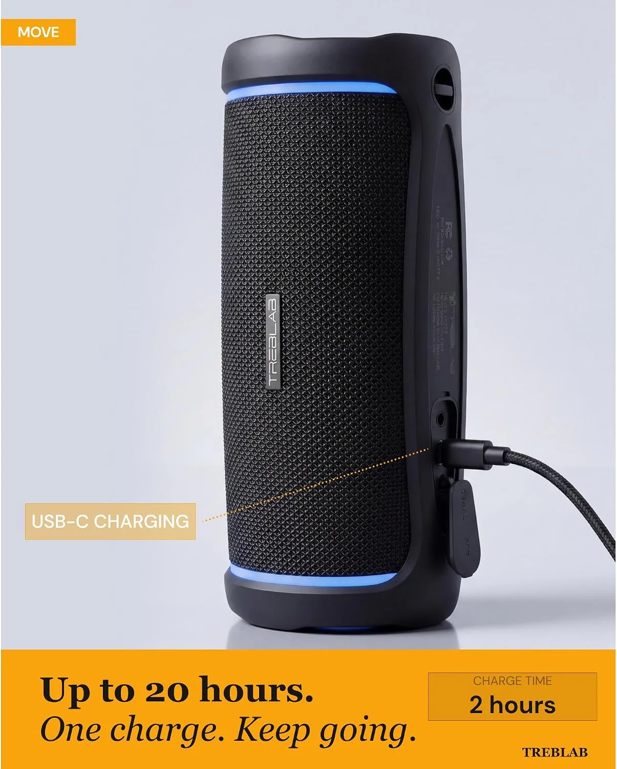 TREBLAB HD77 Waterproof Bluetooth Speaker, 30W Deep Bass, RGB Light, 20H