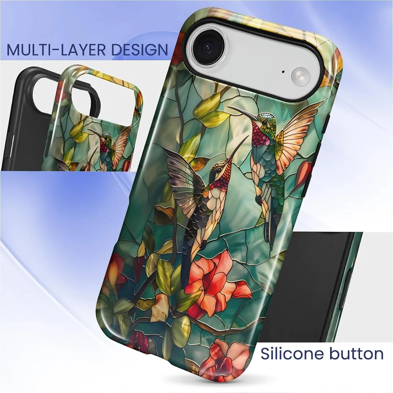 DAIZAG Case for iPhone 17 Air,Mixed 2 Layer Design Shockproof Soft TPU Ddouble Protection Phone Case for iPhone 17 Air-Gorgeous Hummingbird