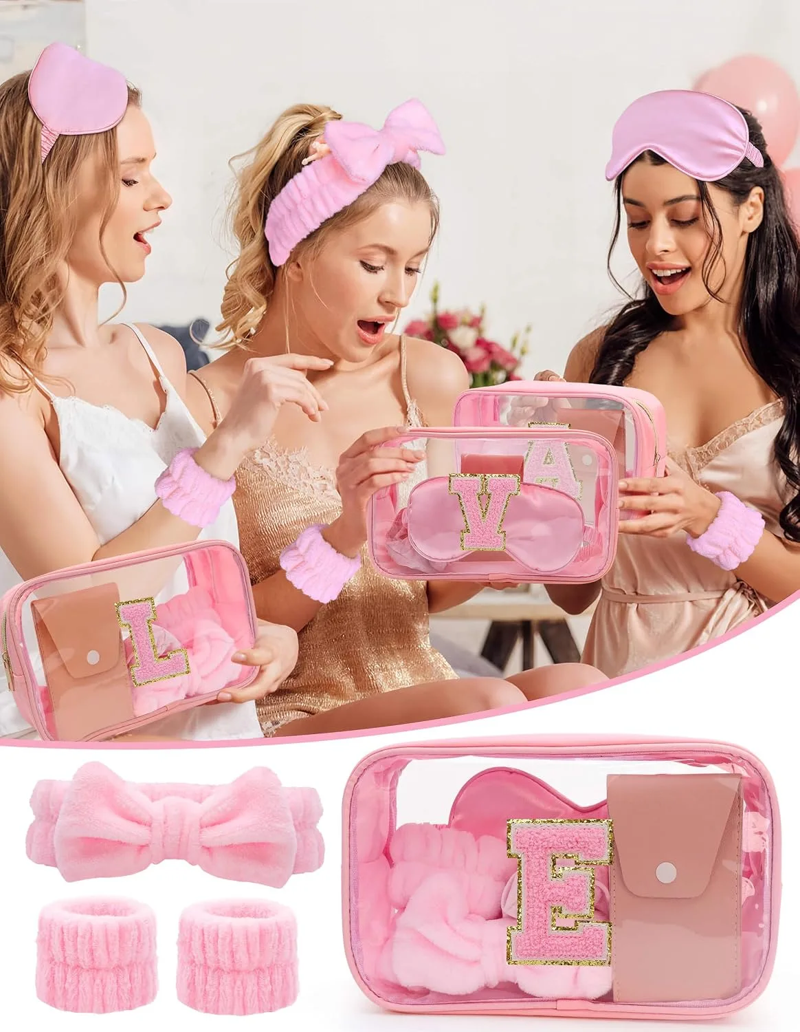 Initial Makeup Bag with Makeup Brush Set Party Favors Gifts for Women Girls
