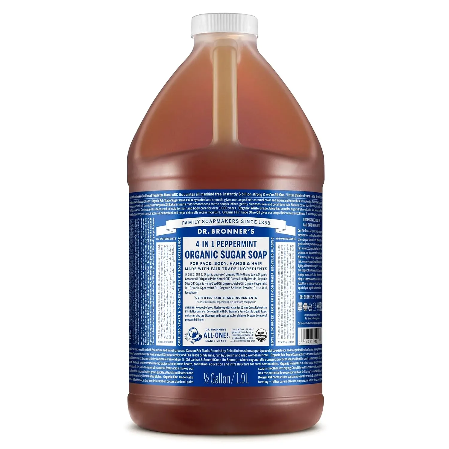 Jabón Líquido Dr. Bronner's Organic Sugar Soap Menta Refill 64 oz