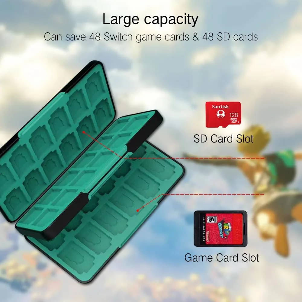 PERFECTSIGHT 48 Switch Game Card Case for Nintendo Switch OLED/ Lite, Cute Switch 2 Game Holder Cartridge Case for Game Cards and SD Cards, Kawaii Portable Compact Storage Box, Black Kingdom