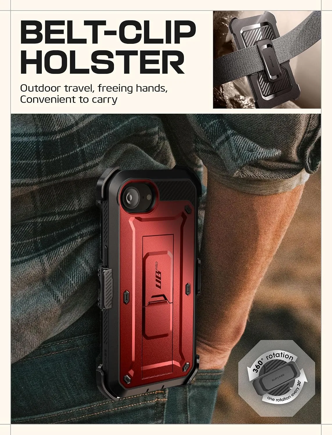 SUPCASE for iPhone 17e/16e Case with Stand & Screen Protector, Red