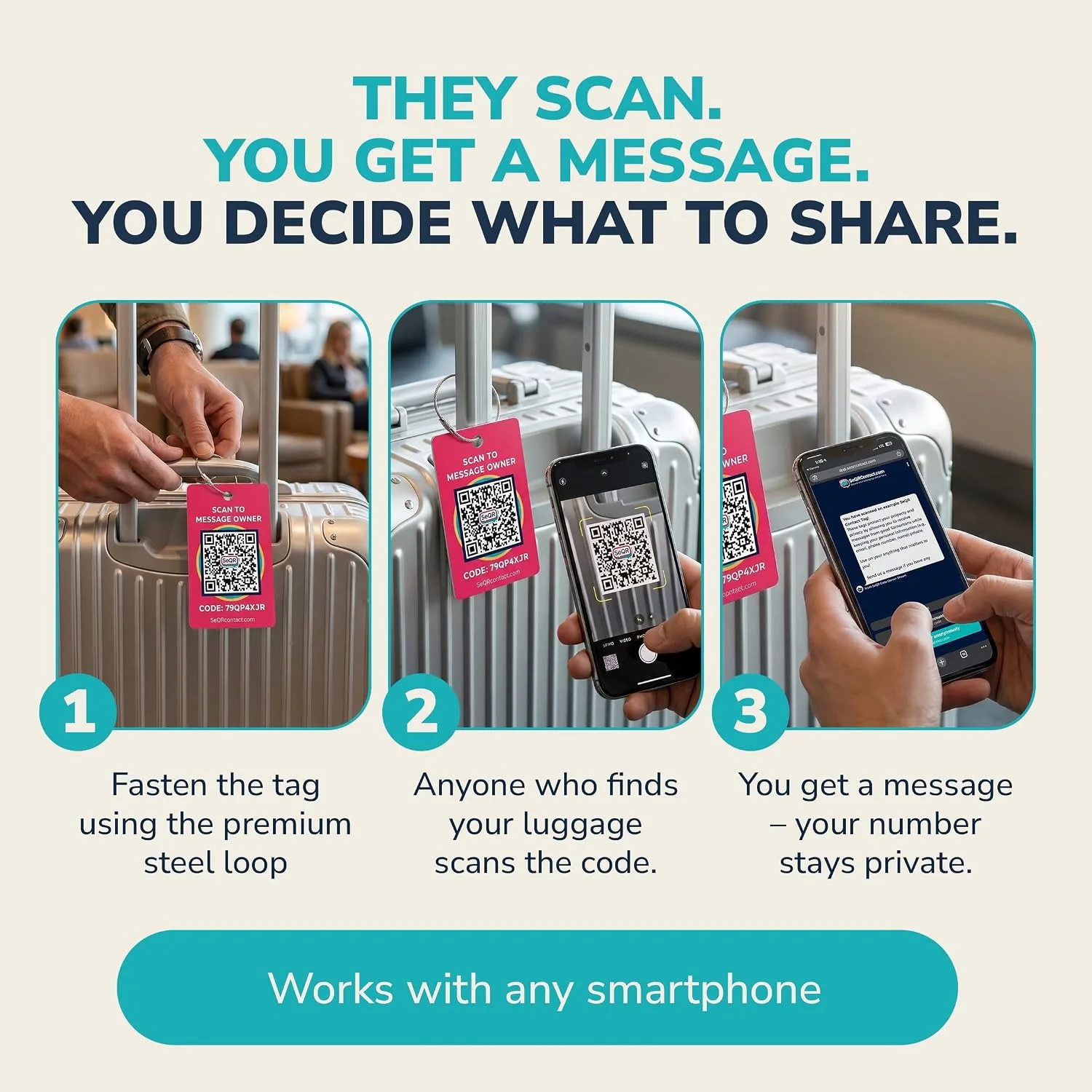 Smart Luggage Tag -Privacy QR Code Tags for Travel Suitcases, 2 Pack Red