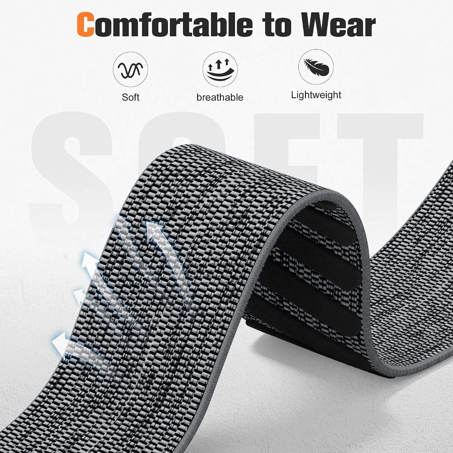 Getino Sport Band Compatible with Whoop 5.0 Bands One, Peak and Life/MG, Breathable Adjustable Elastic Replacement Soft Nylon Strap Accessories for Whoop Band 5.0 Fitness Tracker, GrayBlack