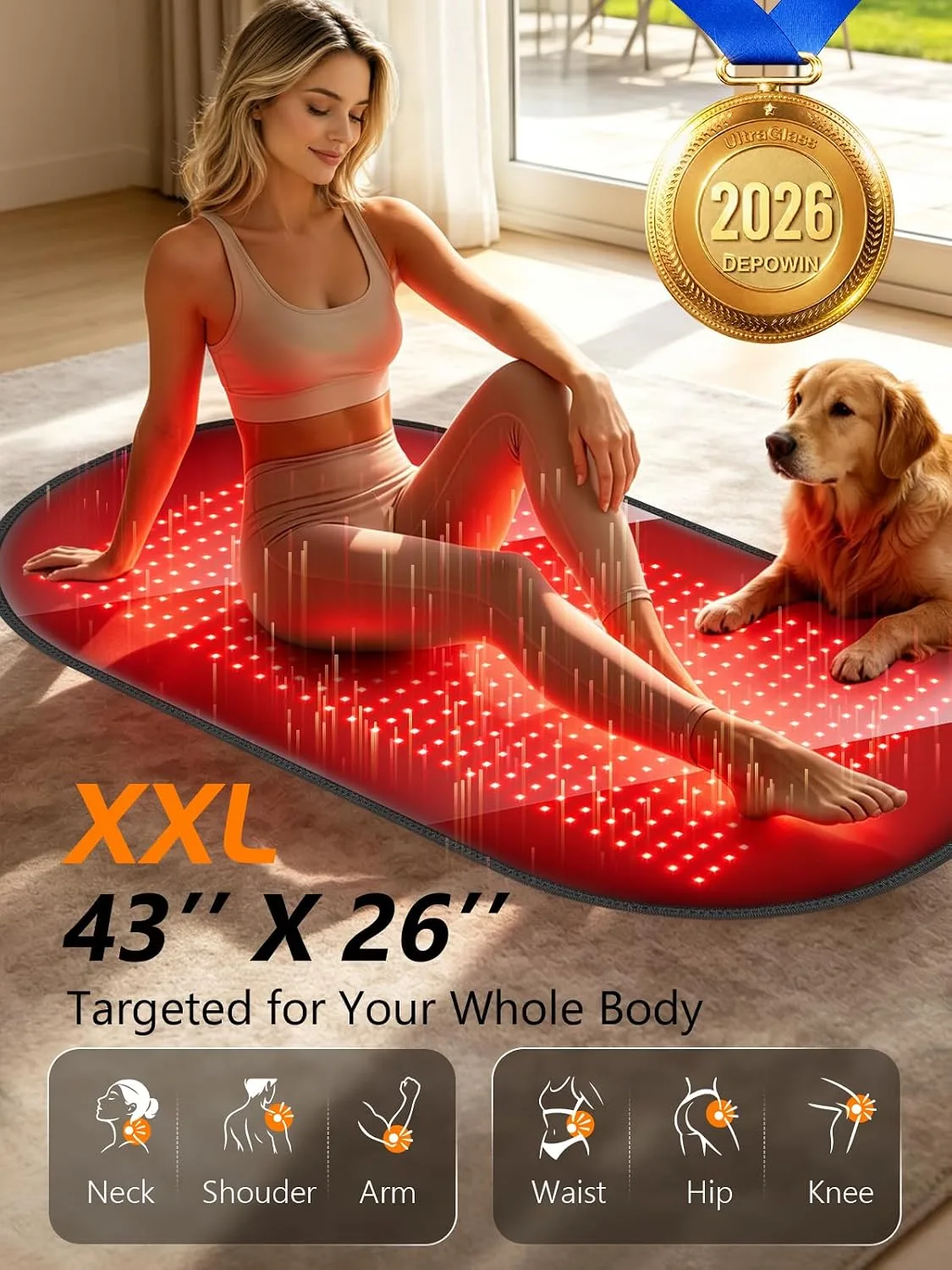 43'' x 26'' Red Light Therapy Mat for Body, 580 Tri-Chip LEDs, 660nm& 850nm