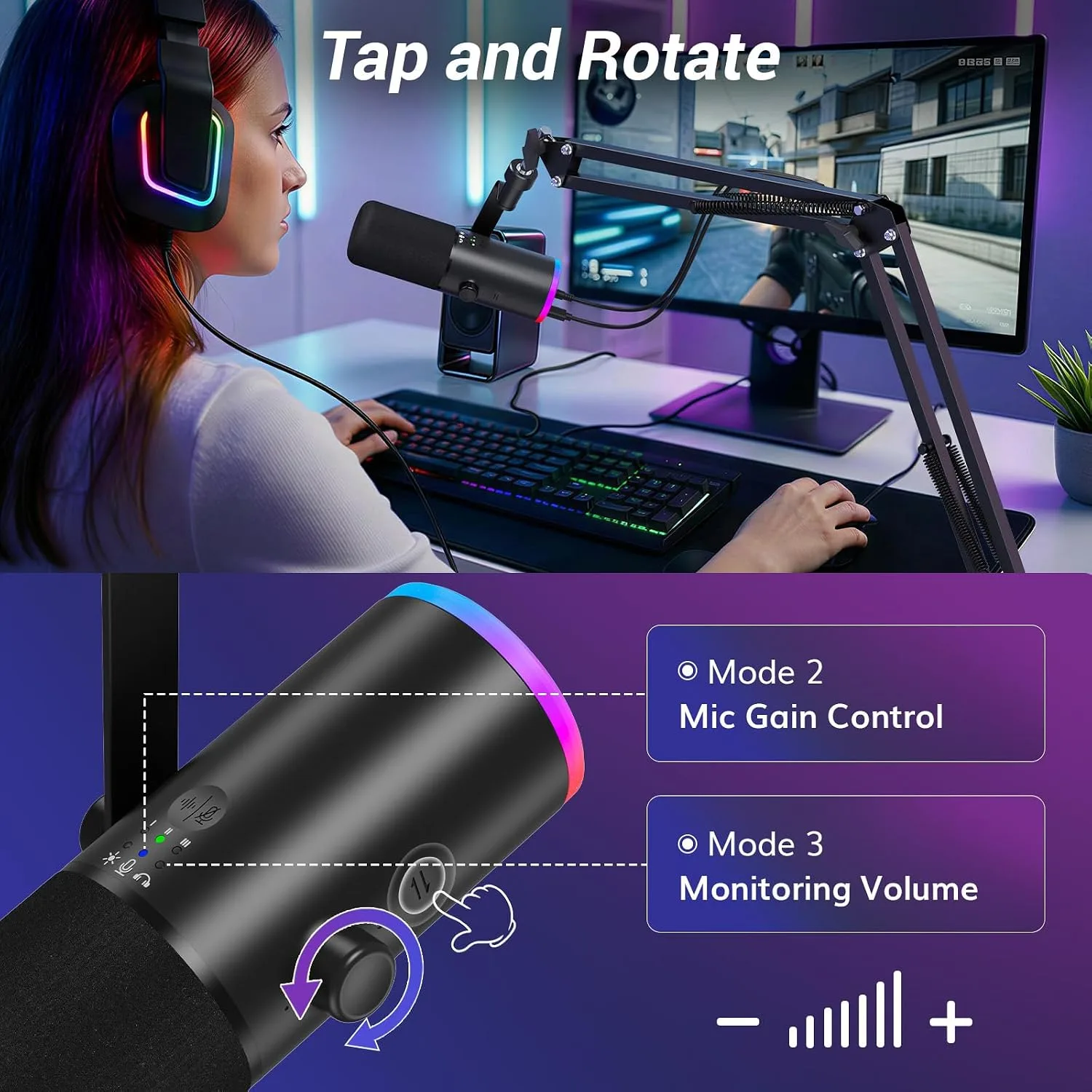 TONOR Dynamic Gaming Microphone XLR/USB Mic with AI Noise Cancellation