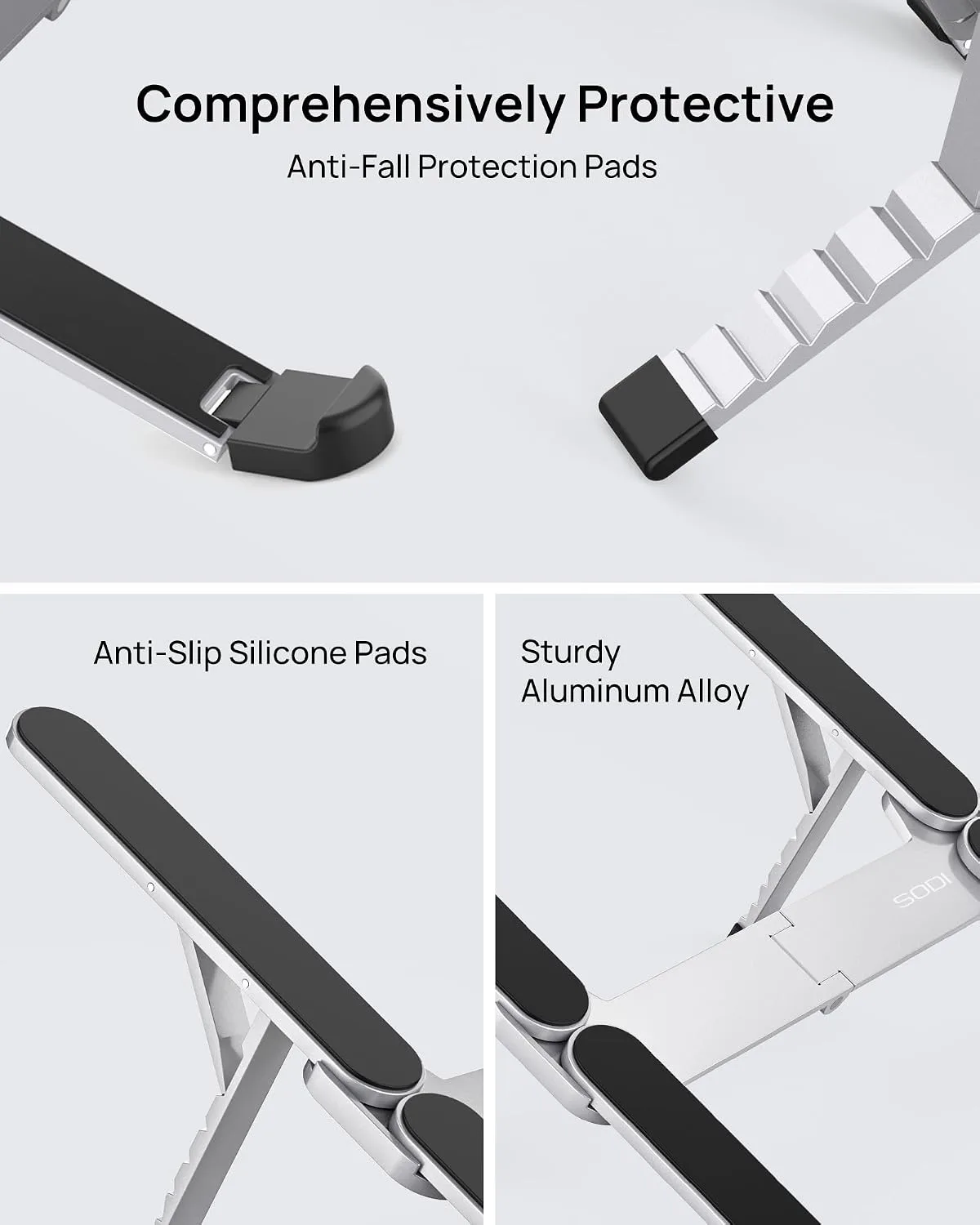 【Innovative & Ultra Compact】SODI Foldable Laptop Stand for Desk, Lightweight Portable Tablet Holder for Business Travel, Cafe, 6 Level Height Adjust Computer Holder for MacBook, Tablet 10-16", Silver