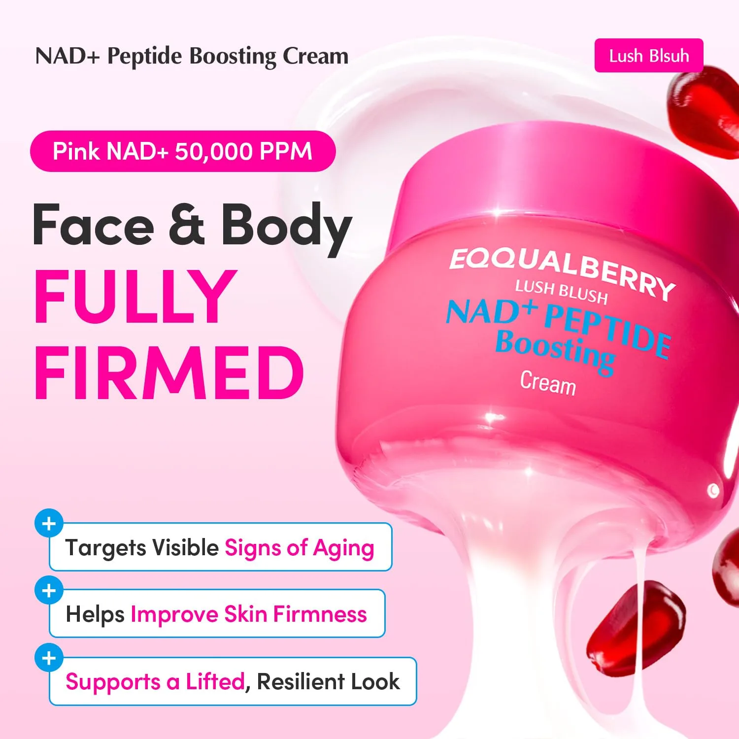 EQQUALBERRY NAD+ Peptide Boosting Cream Double Pack | NAD+ 5% & 13 Peptides Anti-Aging Korean Skincare Face & Body Cream | Firming & Lifting Pink Neck Cream for Sagging Skin, 1.69 fl.oz (Pack of 2)
