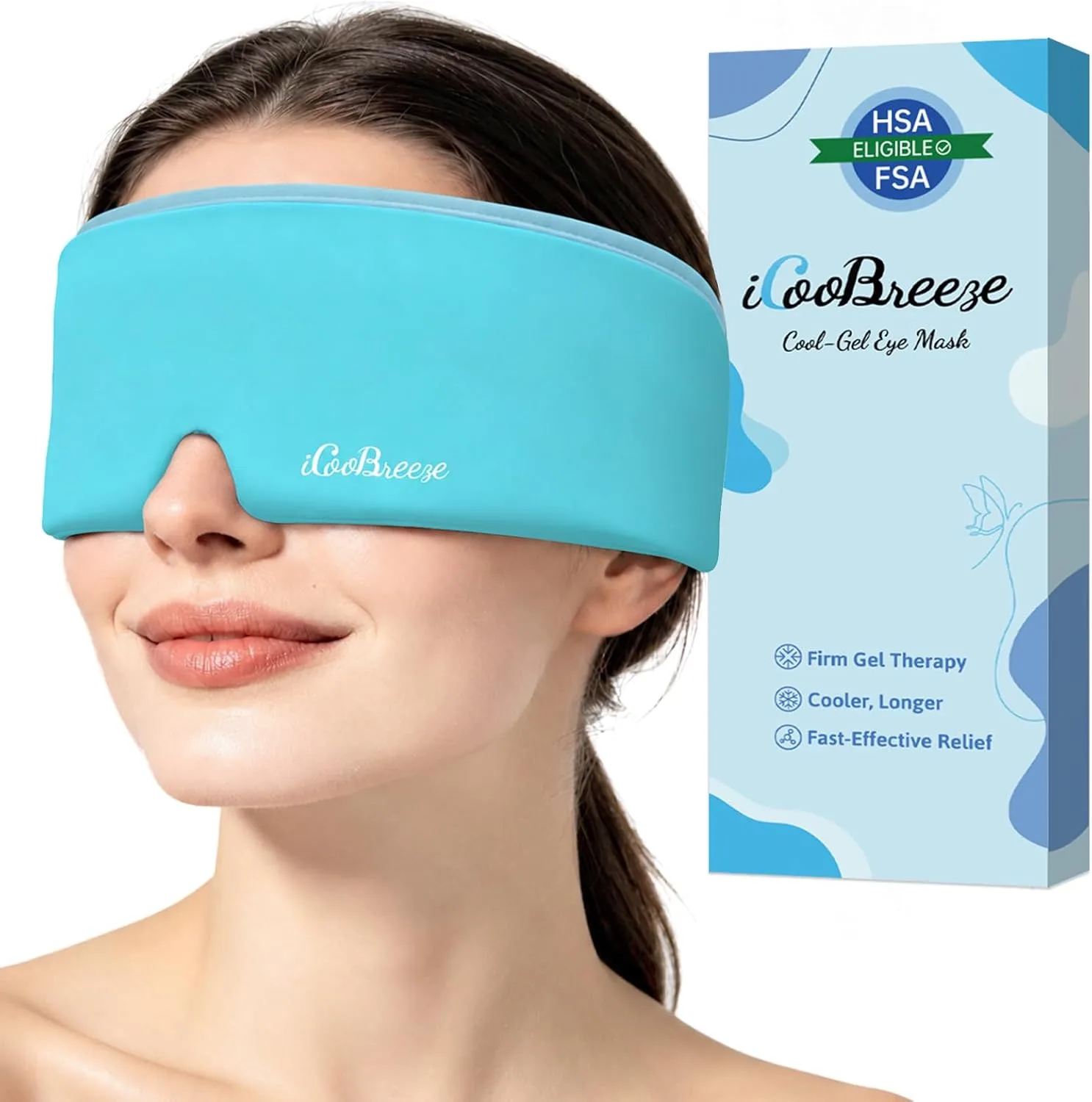Cooling Eye Mask for Puffy Eyes, FSA Eligible HSA, Headache and Migraine Relief Gel Eye Mask, for Headache, Puffiness, Eye Strain, Reusable Face Ice Pack for Post-Surgery Care (Pale Blue)