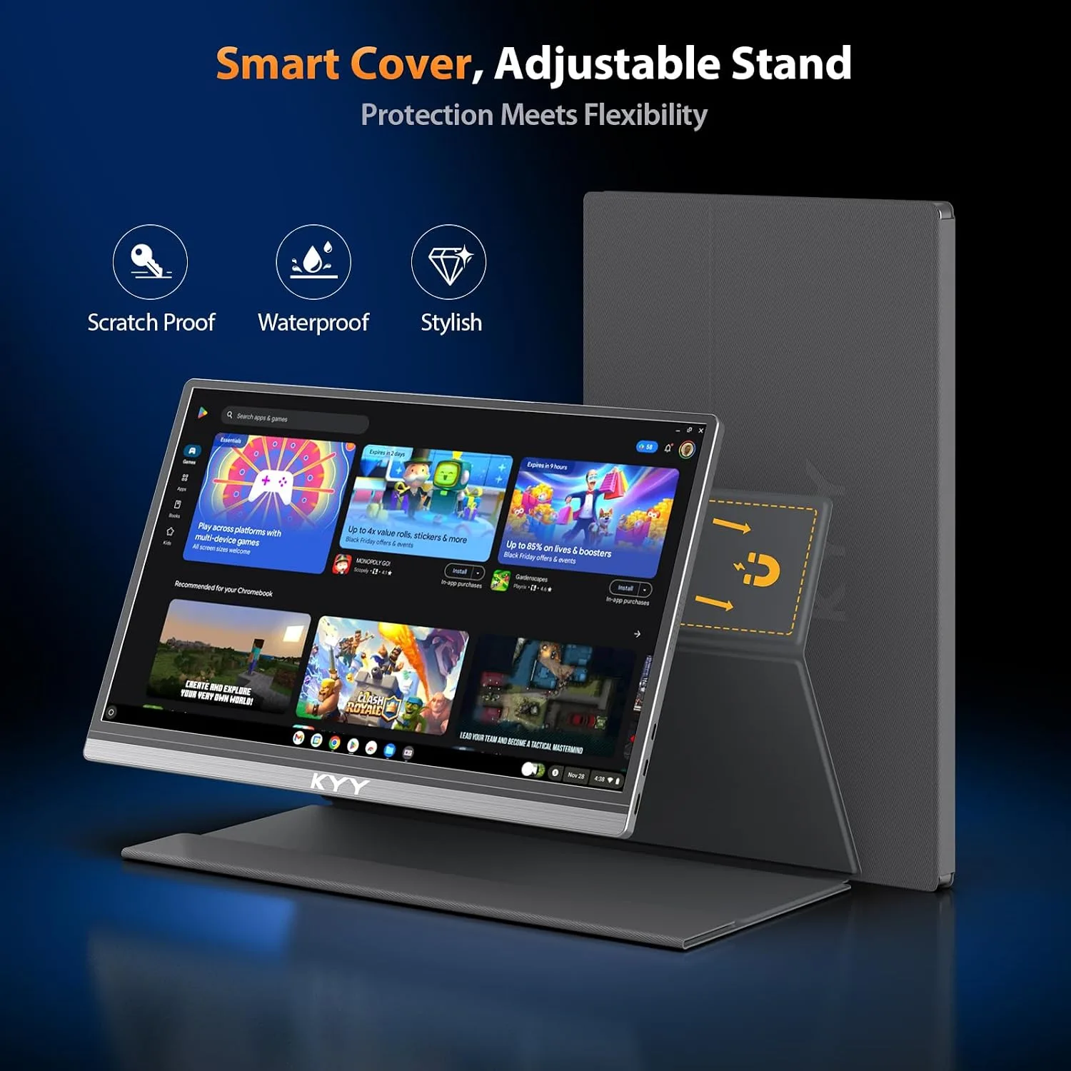 KYY Portable Monitor 15.6" 1080P Computer Monitor Screen Extender w/Cover
