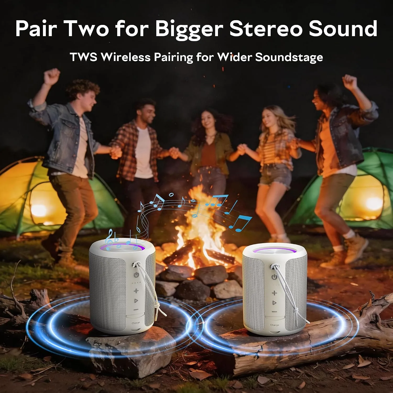 Portable Bluetooth Speaker, IPX7 Waterproof Wireless Speaker with 20W Loud Stereo Sound, 15H Playtime & Beat-Synced RGB Light, Small Outdoor Speaker for Shower, Pool, Beach,Hiking,Gifts(Gray)