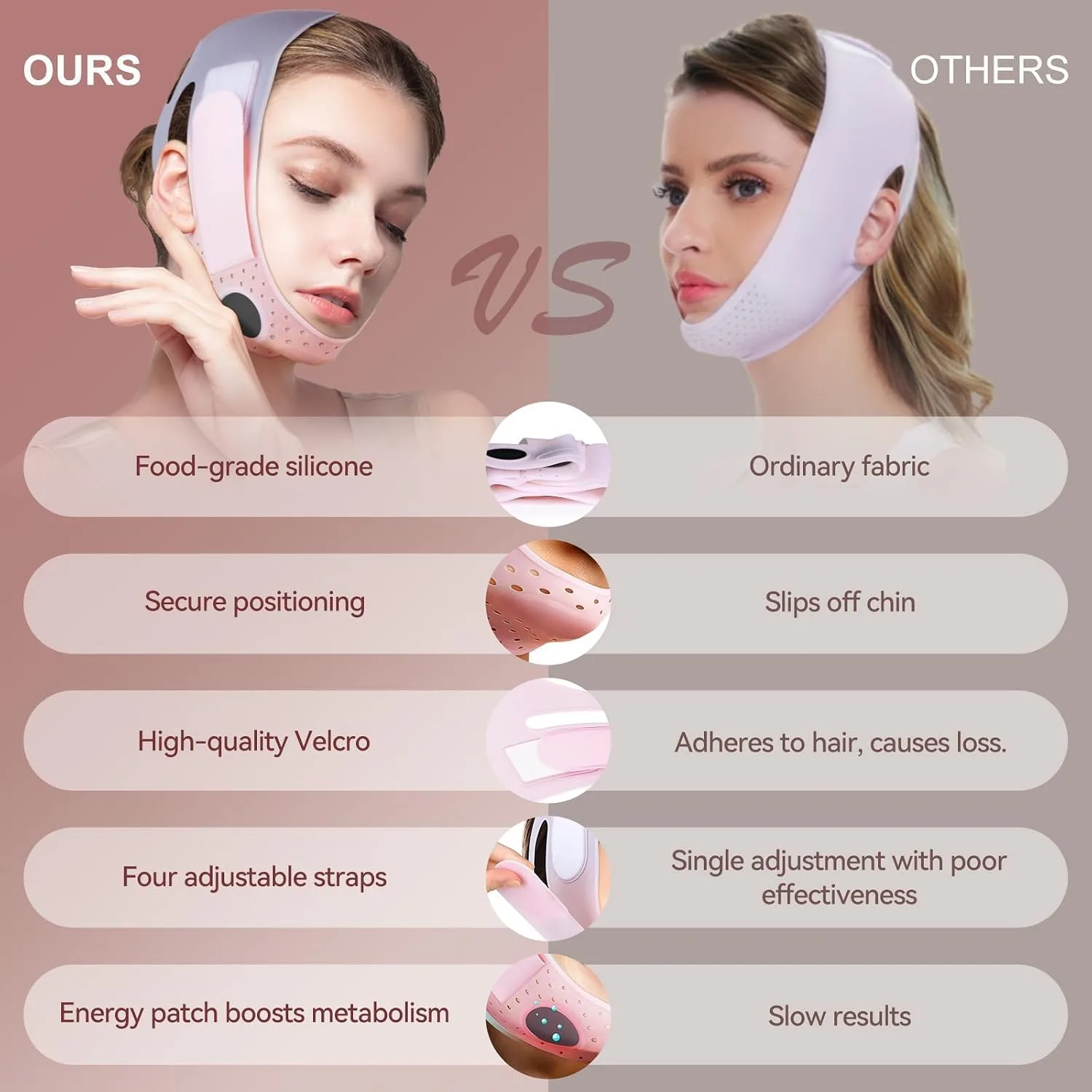 JUSRON V-Line Mask Chin Up Mask Face Strap, chin lifting mask (Pink)