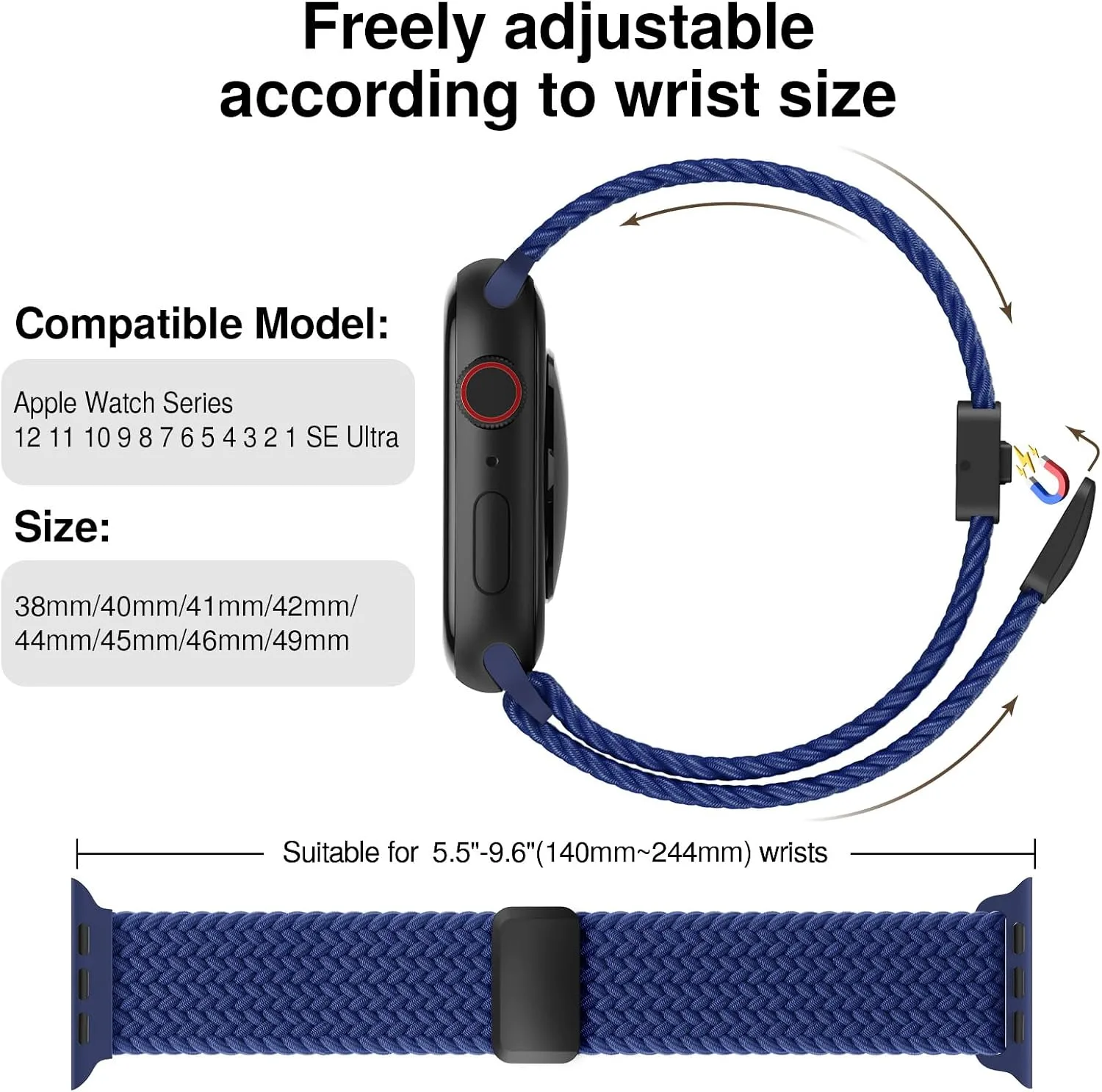 Braided Stretchy Magnetic Sport Band for Apple Watch Bands for Women Men